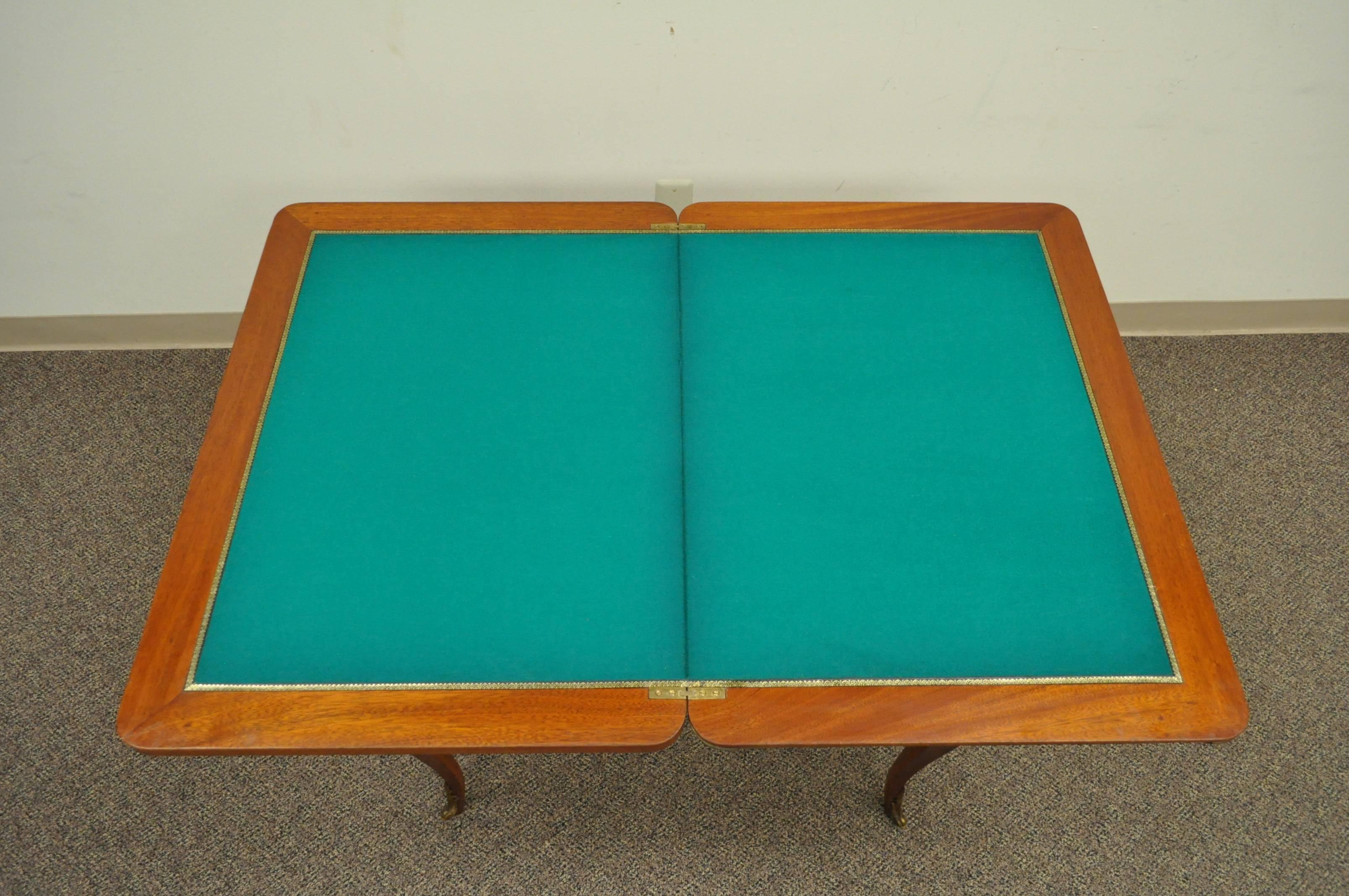 Spanish French Louis XV Style Marquetry Inlaid Bronze Flip Top Game or Card Table For Sale