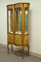 French Louis XV Vernis Martin Curved Glass Double Vitrine Curio Display Cabinet