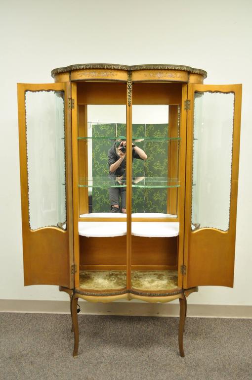 French Louis XV Vernis Martin Curved Glass Double Vitrine Curio Display