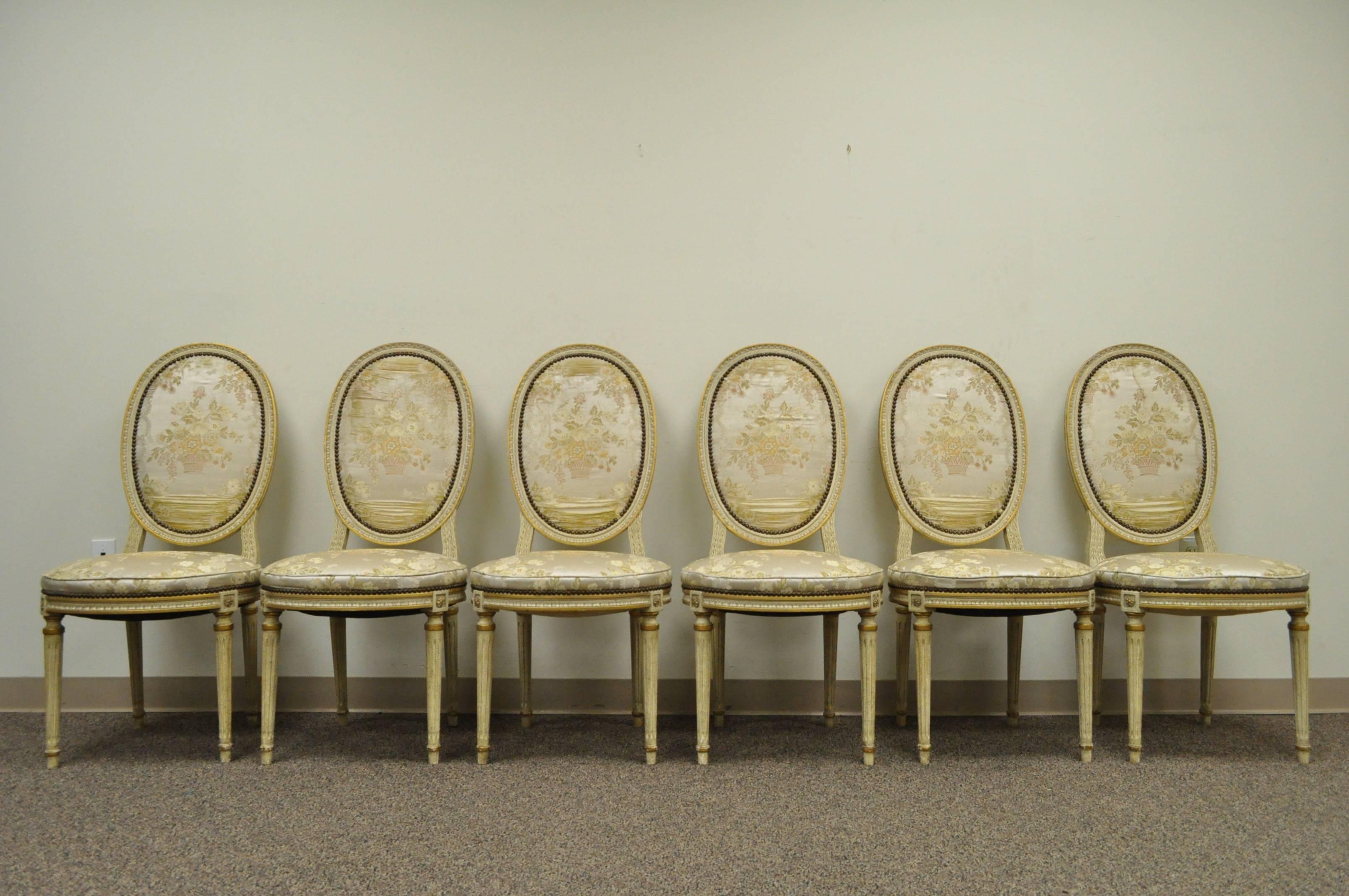Set of 6 French Louis XVI Style Medallion Back Dining Room Side Chairs 3