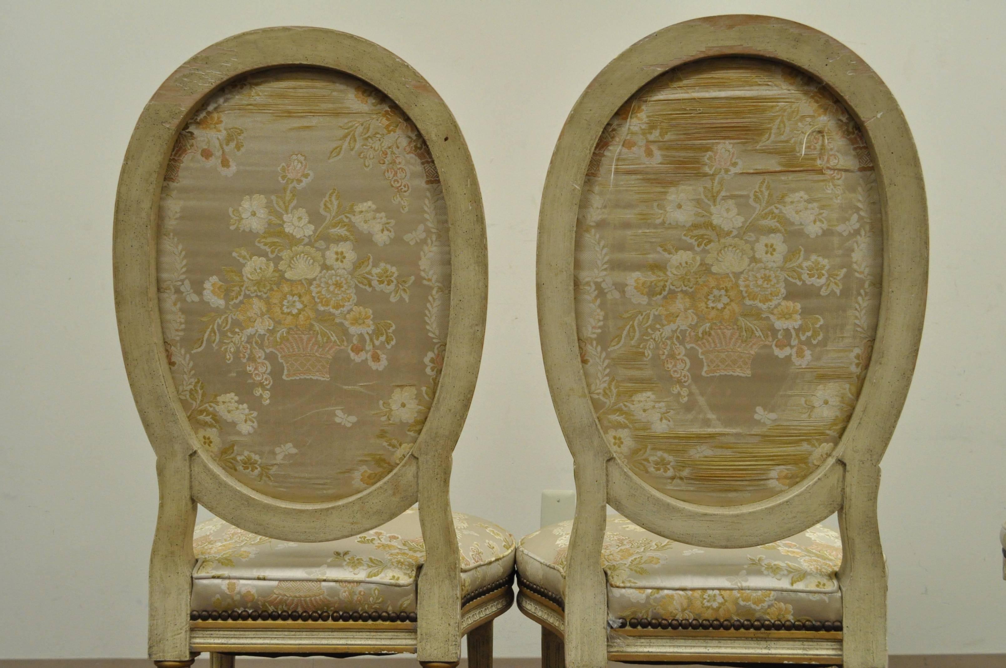 Wood Set of 6 French Louis XVI Style Medallion Back Dining Room Side Chairs