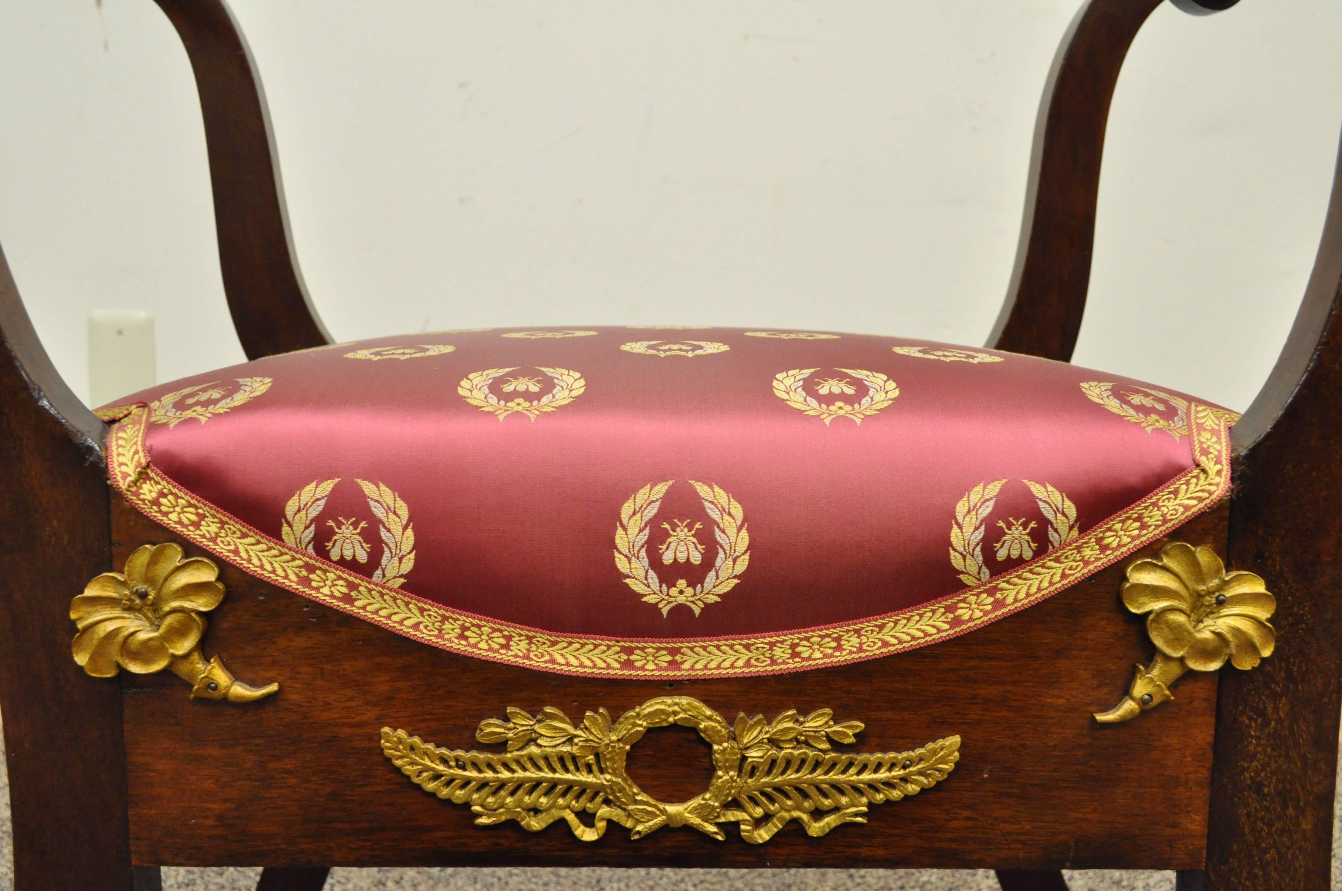 19th Century French Neoclassical Mahogany Curule Bench with Bronze Ormolu In Excellent Condition In Philadelphia, PA