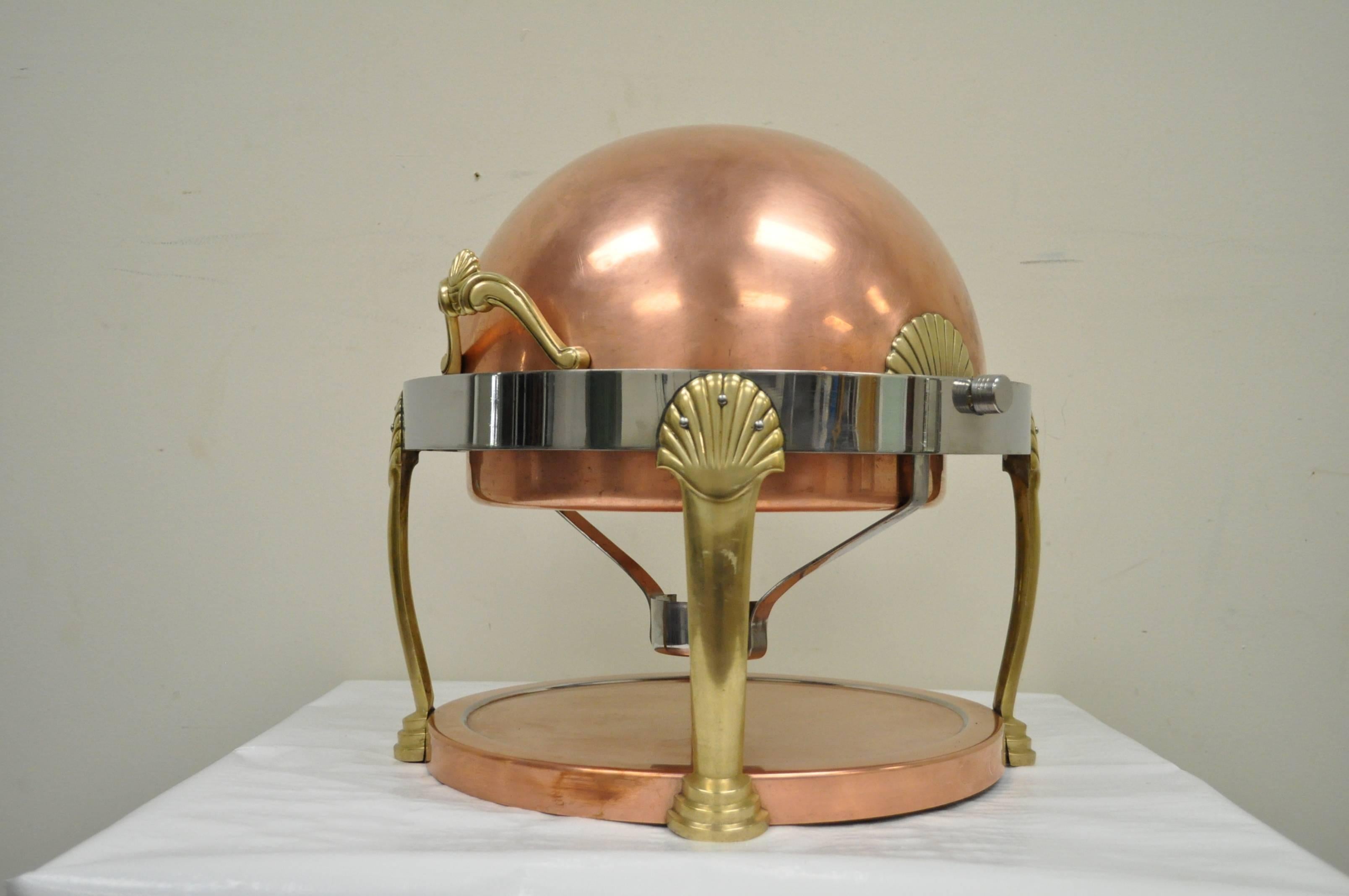 High quality vintage chafer in solid brass, copper, and chromed steel. Item features shell form accents, domed top, and great form. 