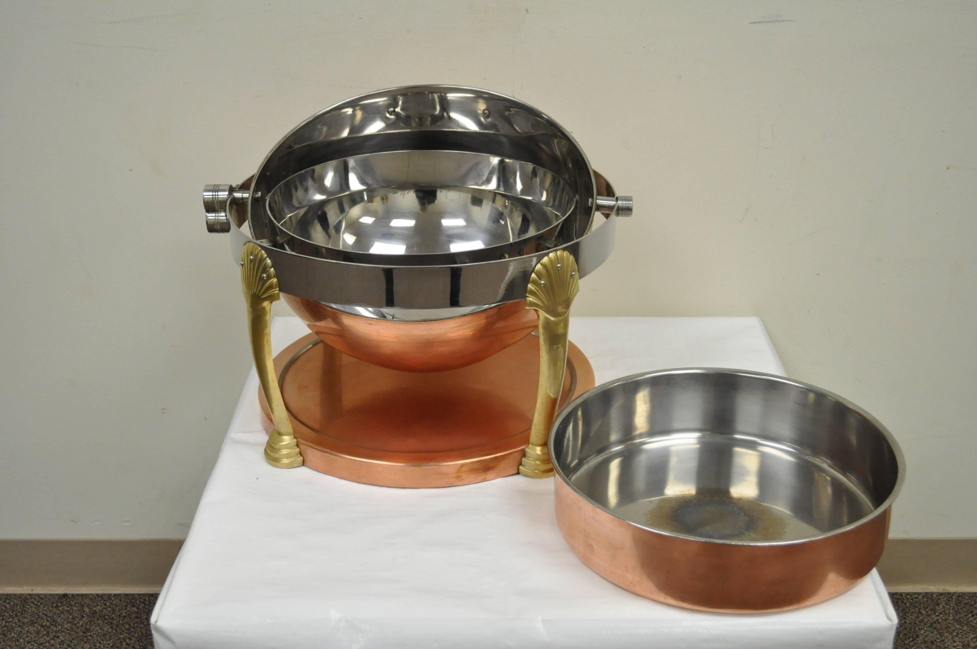 20th Century Fine Neoclassical Style Copper, Brass, and Chrome Chafer or Chafing Dish Server