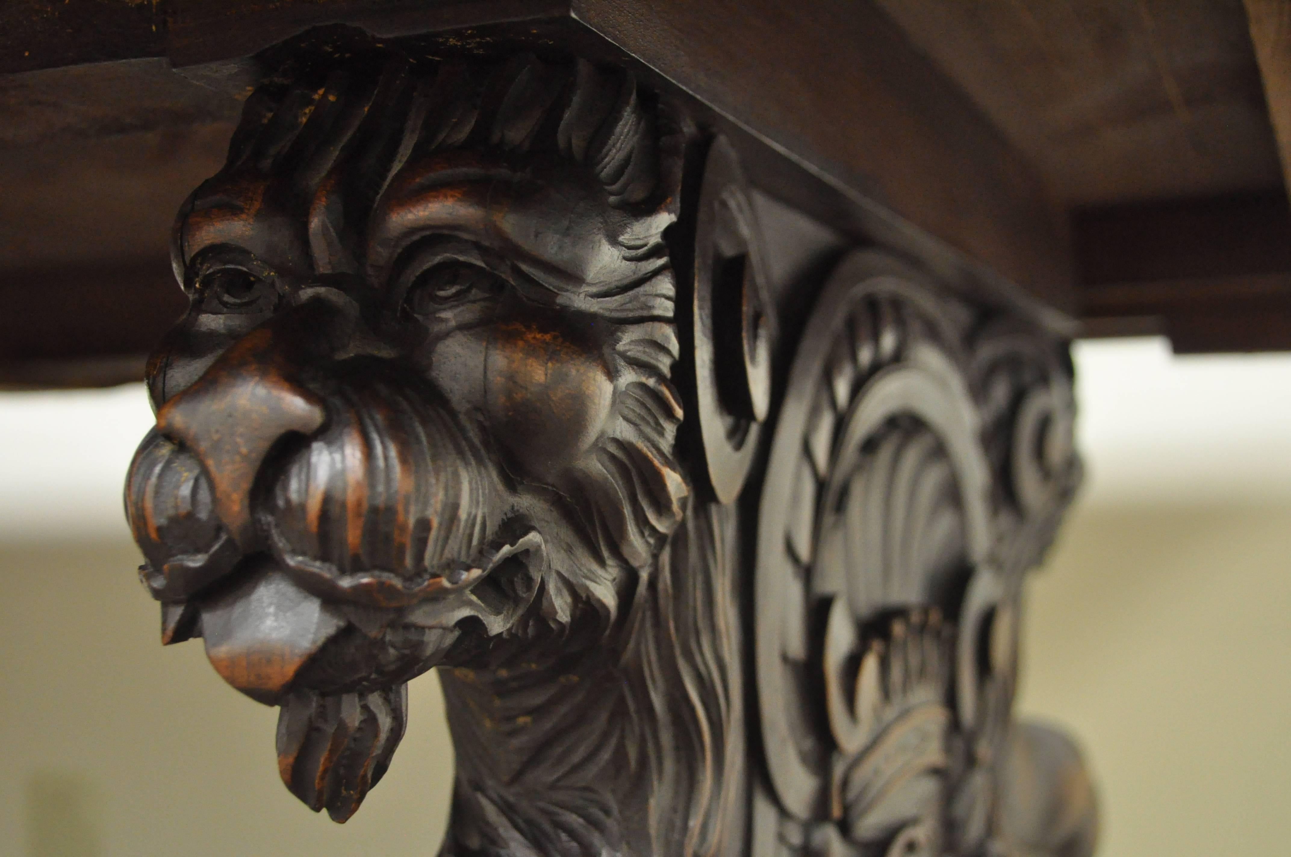 19th Century Italian Renaissance Revival Carved Figural Griffin Console Table For Sale 4