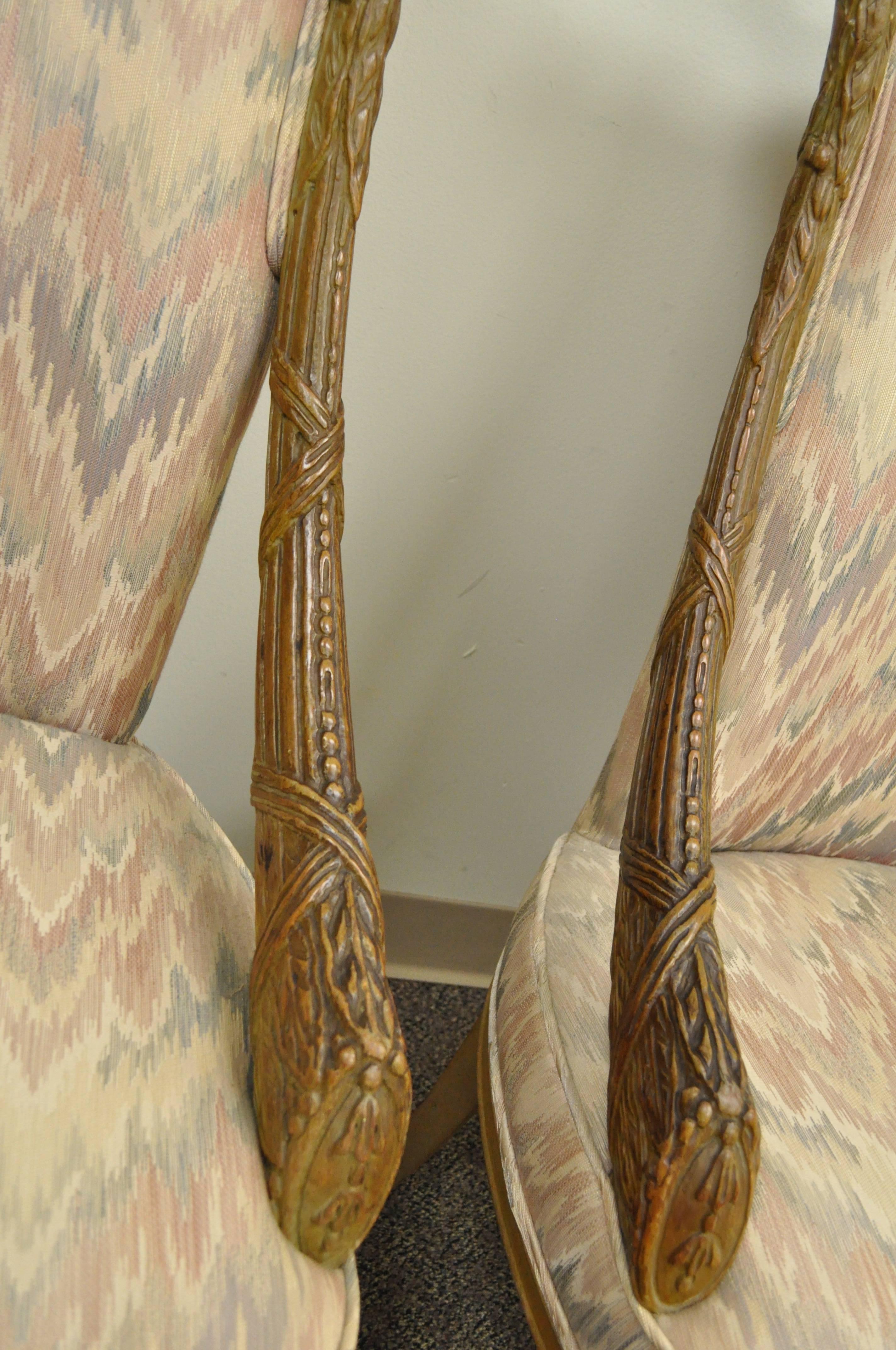 American Pair 1940s Hollywood Regency Carved Parlor Chairs Attributed to Grosfeld House For Sale