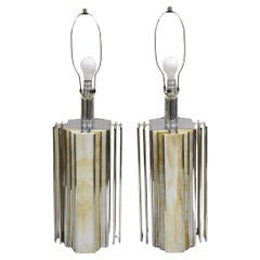 Vintage Art Deco Chrom & Glasmalerei Skyscraper Tischlampen - ein Paar