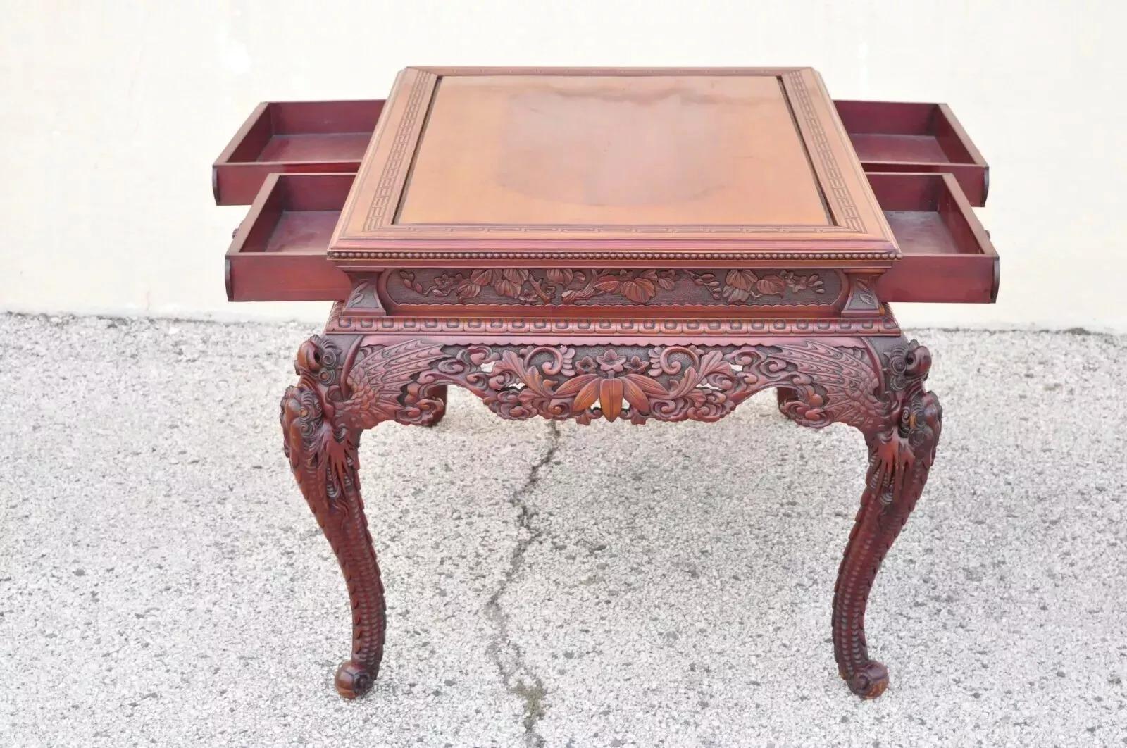 Sconosciuto Antica scrivania giapponese Art Carved intagliata a quattro cassetti con sedia in vendita
