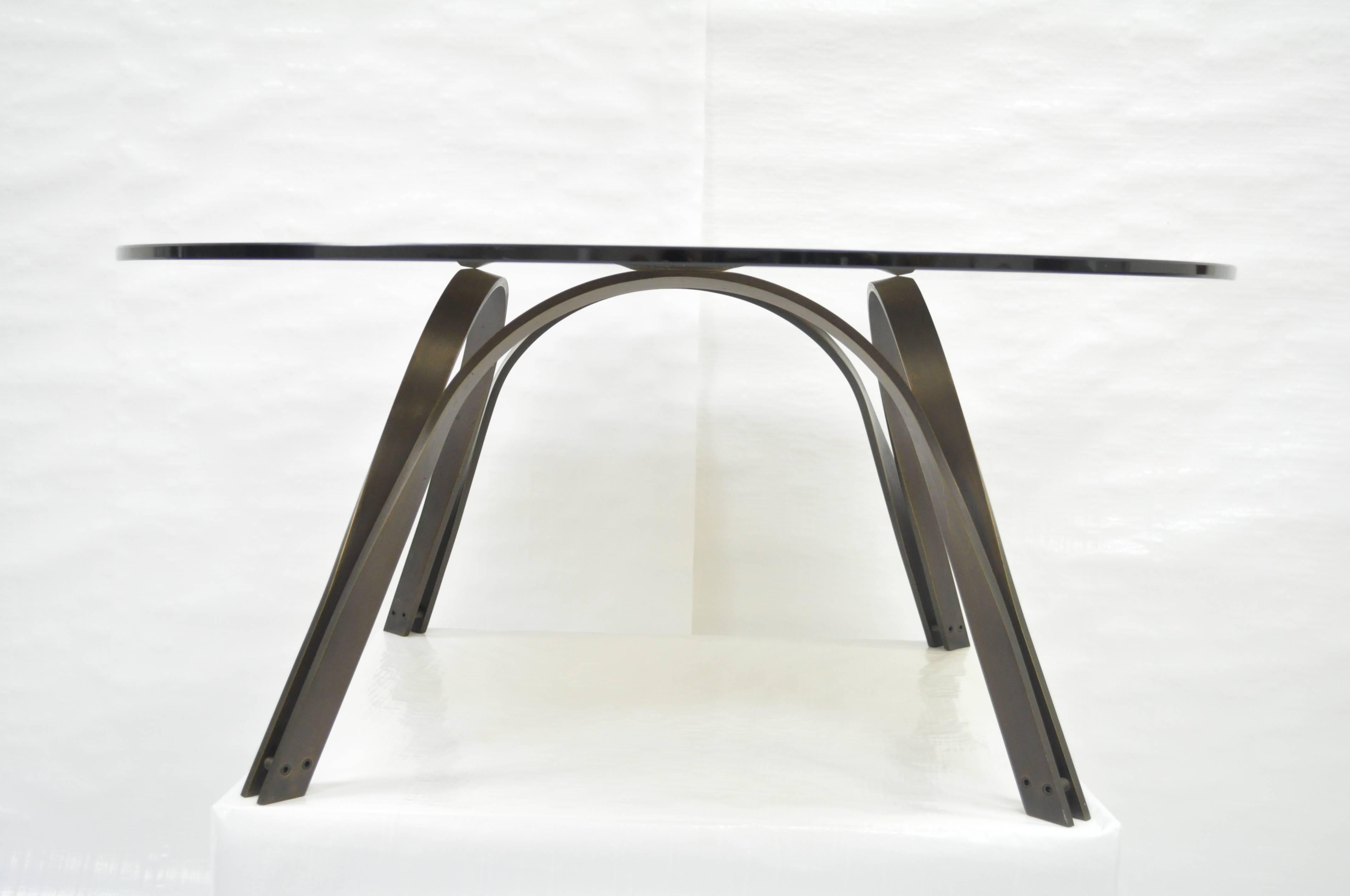 Trimark Bronze Sculptural Round Glass Coffee Table After Roger Sprunger Dunbar For Sale 3