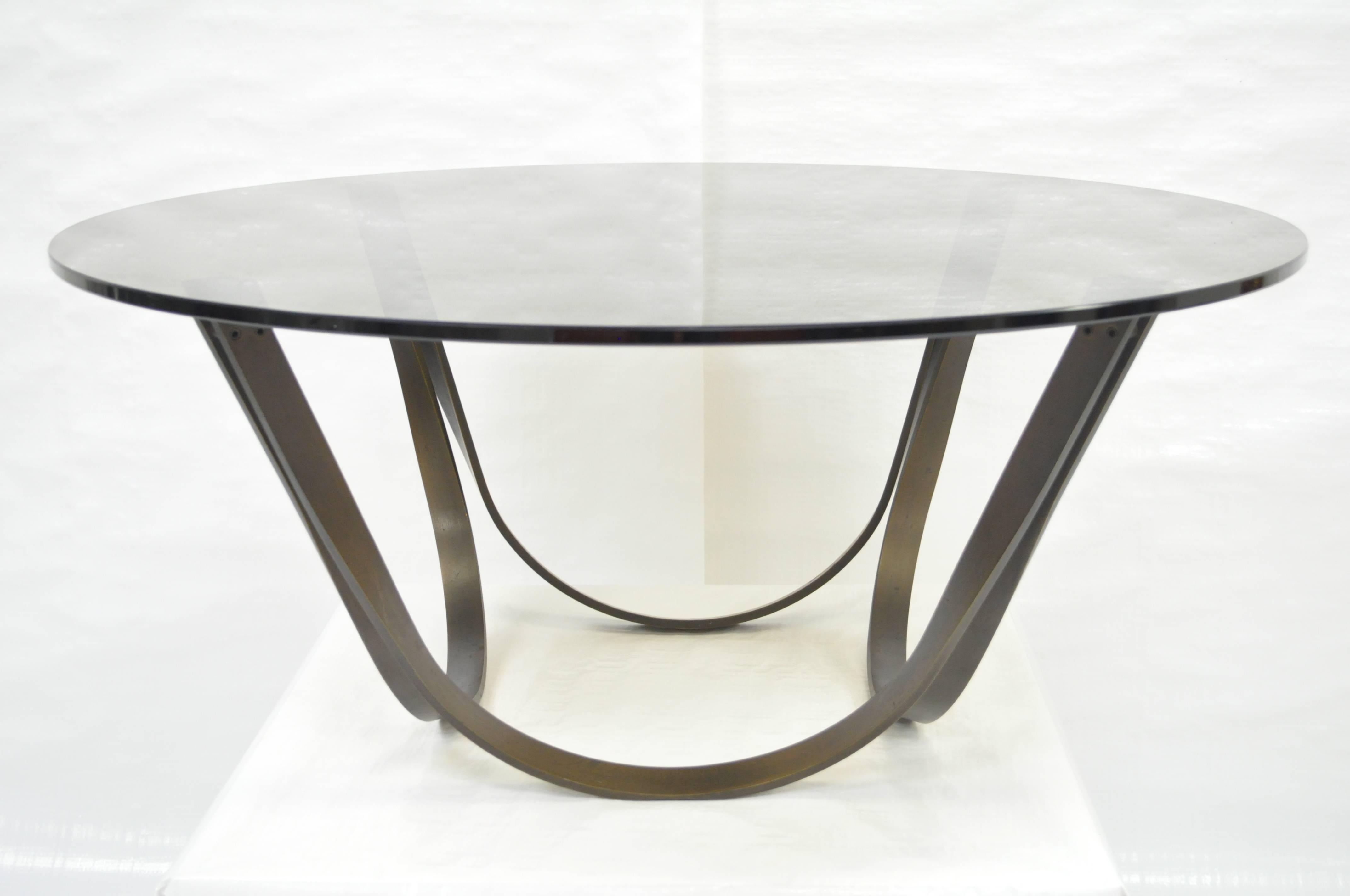 Trimark Bronze Sculptural Round Glass Coffee Table After Roger Sprunger Dunbar For Sale 2