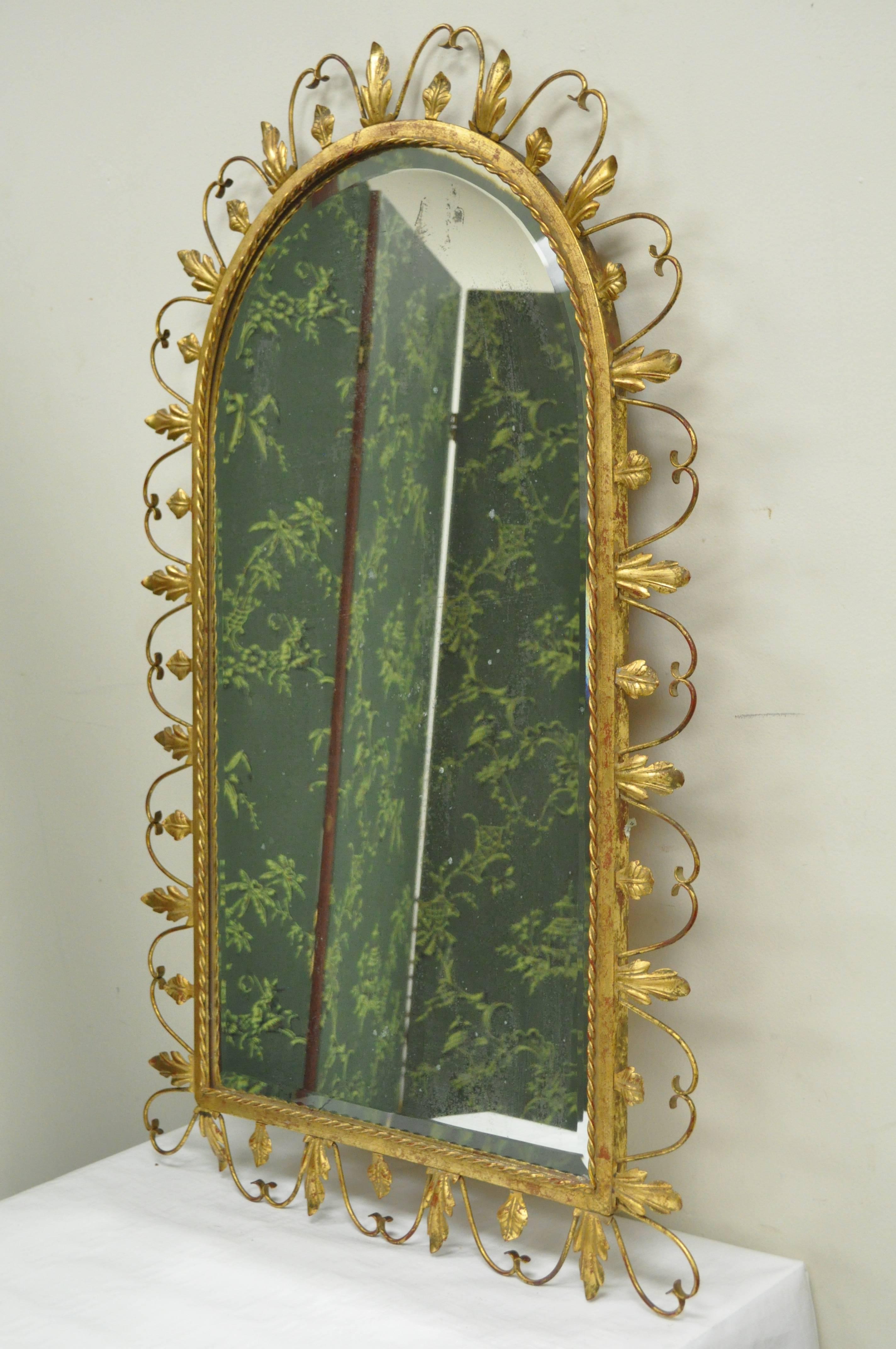 Mid-20th Century Adeco Italian Hollywood Regency Gold Gilt Metal Iron Mirror & Small Wall Console