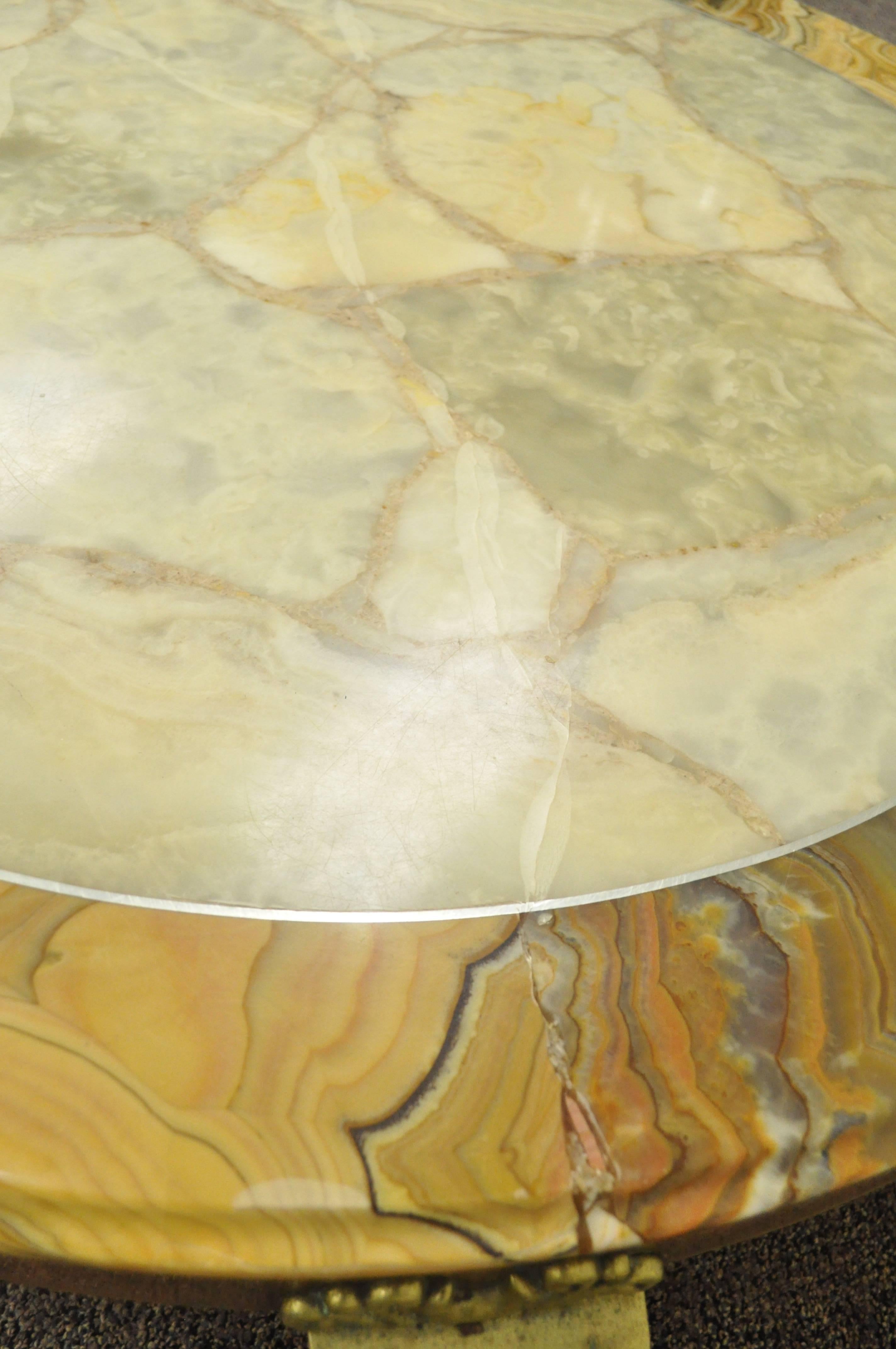 Mexican Brass and Onyx Round Coffee Table by Muller's of Mexico Attr. to Arturo Pani