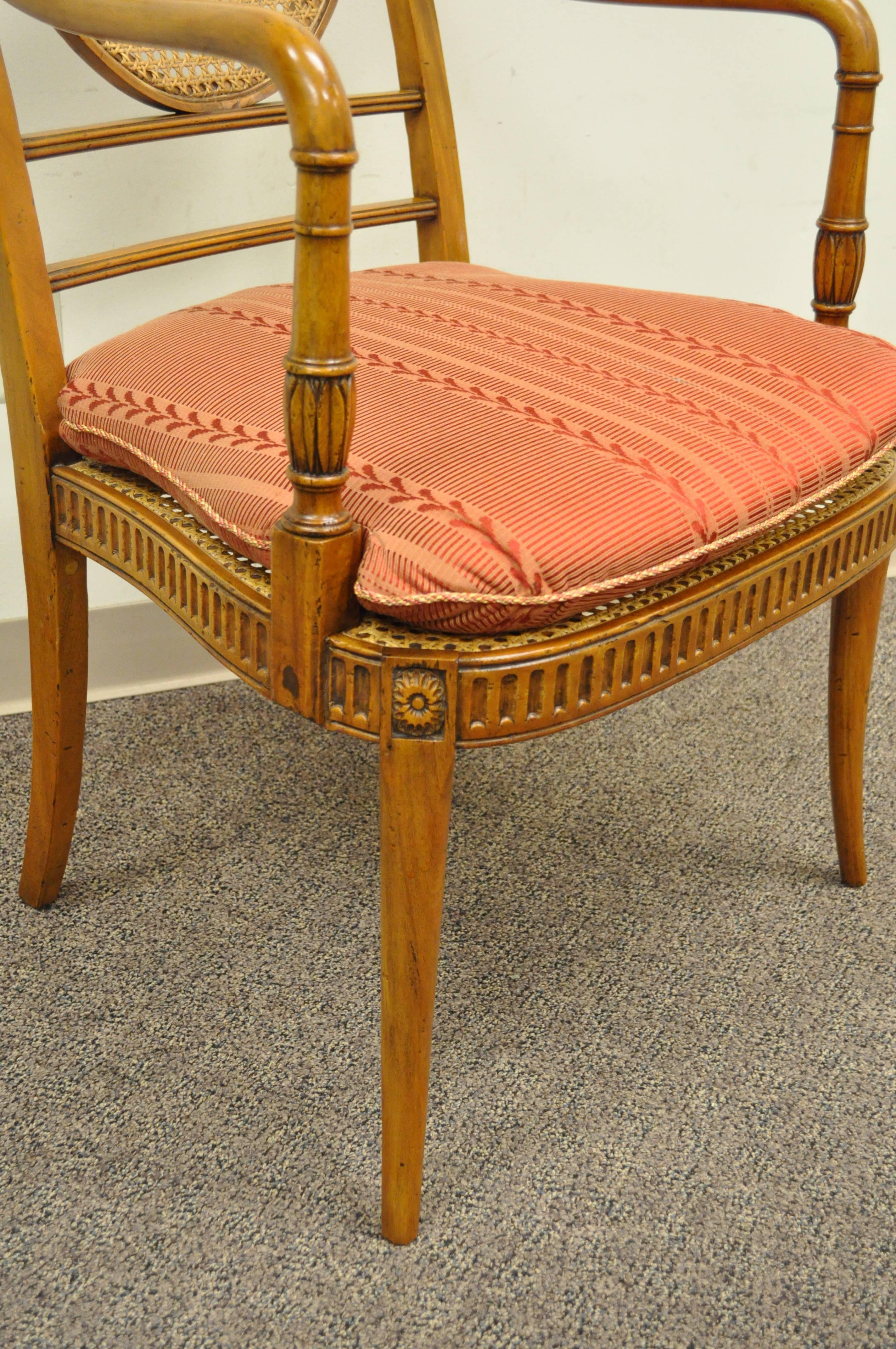 20th Century Pair of Hand-Carved Caned Regency Style Cambridge Armchairs by Alfonso Marina