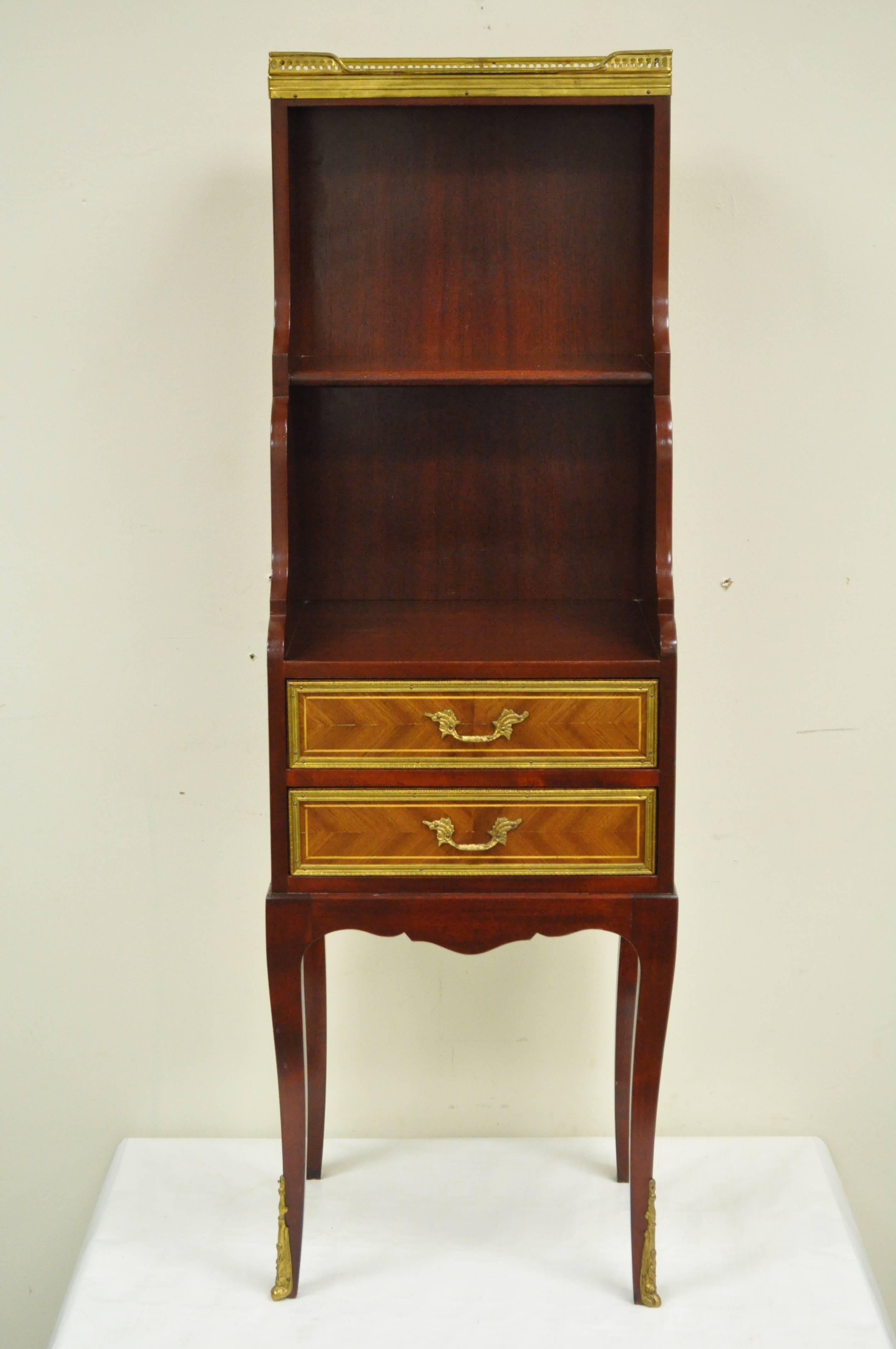 French Louis XV Style Marble Top Small Etagere Stand Book Shelf End Side Table In Good Condition In Philadelphia, PA