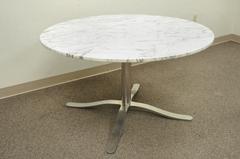 Nicos Zographos Round Marble Top Chrome Steel Pedestal Base Alpha Dining Table