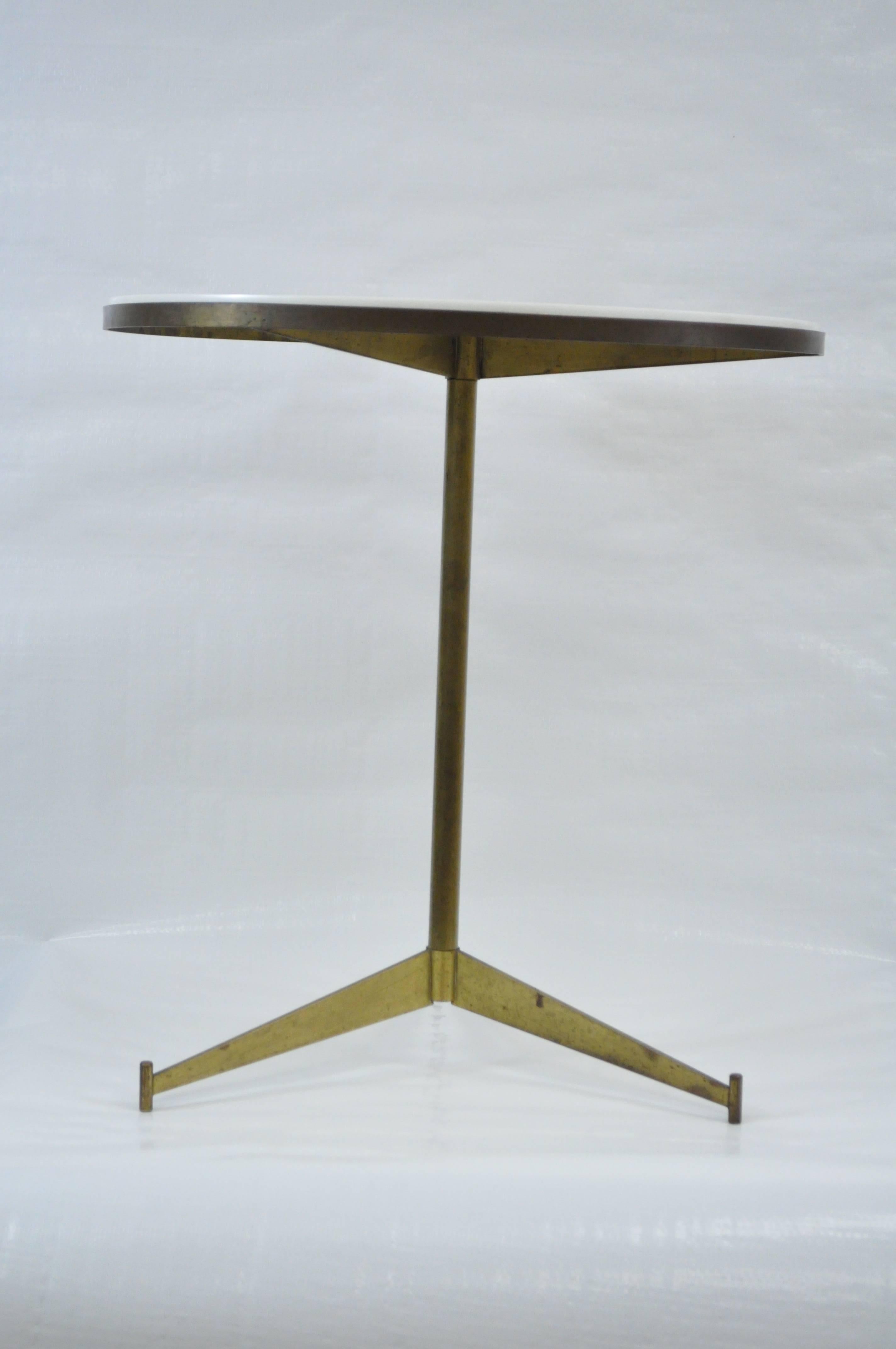 Paul McCobb Brass & White Vitrolite Glass Cigarette Tripod Side Table 3