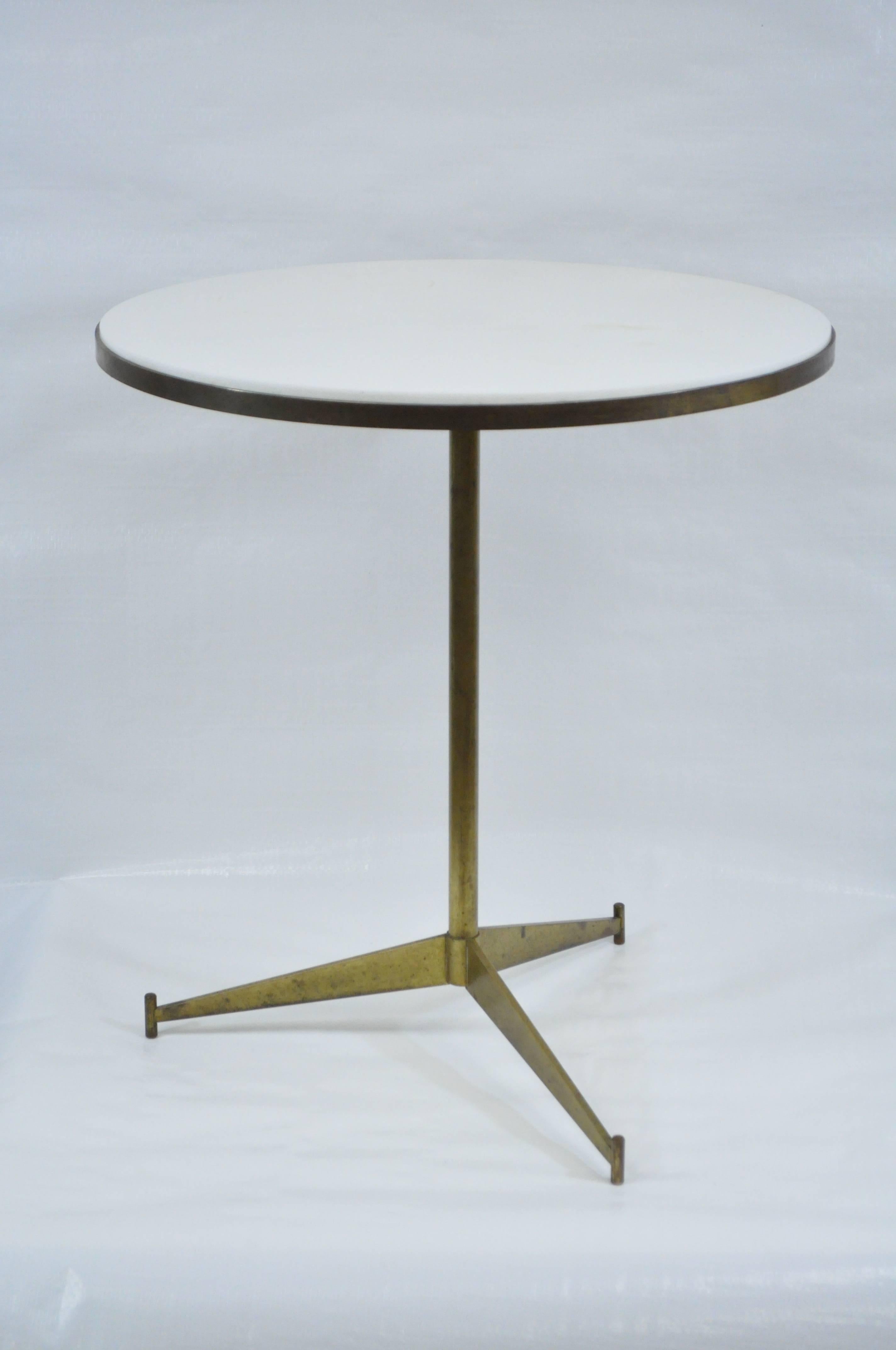 Paul McCobb Brass & White Vitrolite Glass Cigarette Tripod Side Table 4