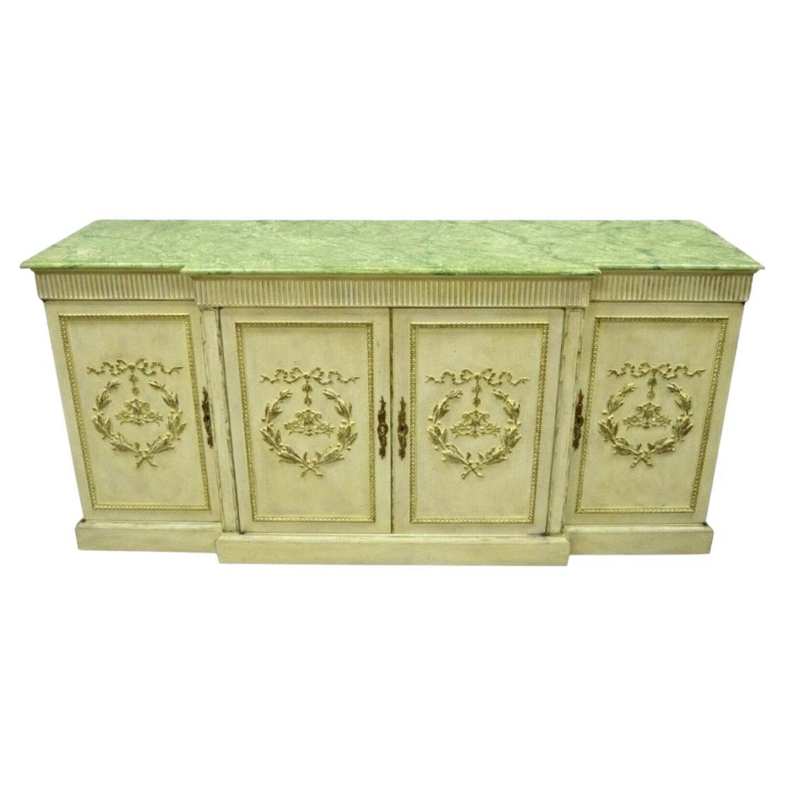 Vintage Italian Neoclassical Buffet Anrichte Credenza Grün Faux Marmor Top