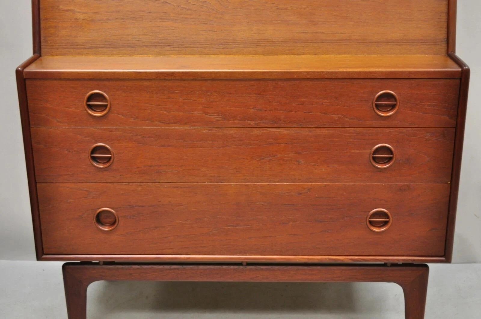 Mid-Century Modern Mid Century Danish Modern Arne Hovmand Olsen MK Teak Drop Front Secretary Desk For Sale