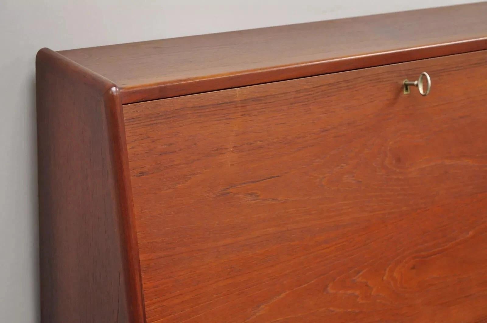 20th Century Mid Century Danish Modern Arne Hovmand Olsen MK Teak Drop Front Secretary Desk For Sale