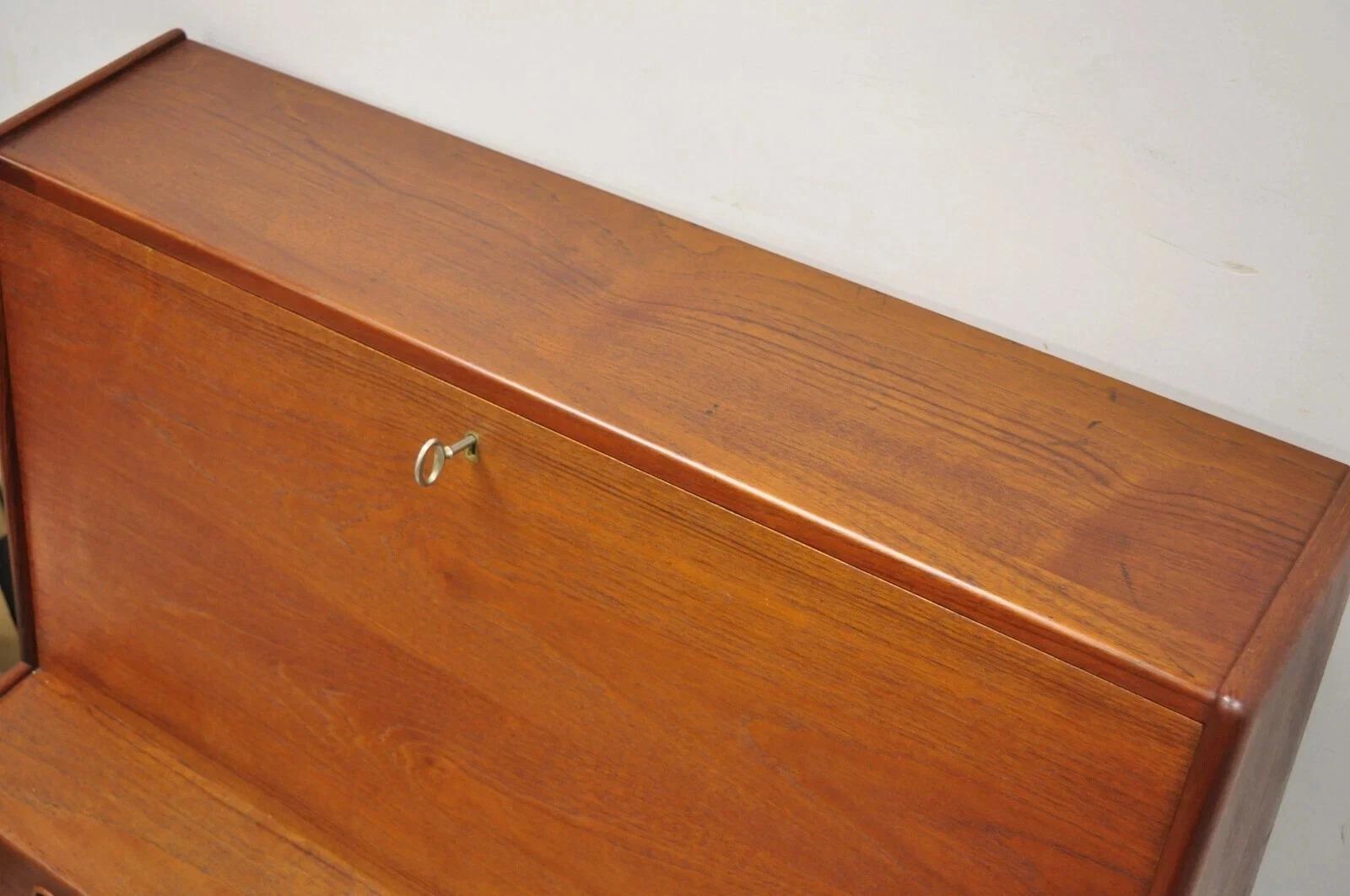 Mid Century Danish Modern Arne Hovmand Olsen MK Teak Drop Front Secretary Desk In Good Condition For Sale In Philadelphia, PA