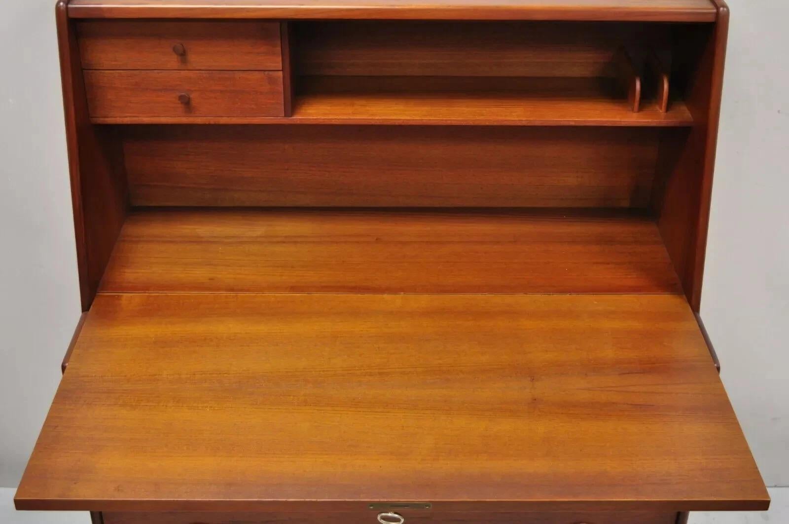 Mid Century Danish Modern Arne Hovmand Olsen MK Teak Drop Front Secretary Desk For Sale 2