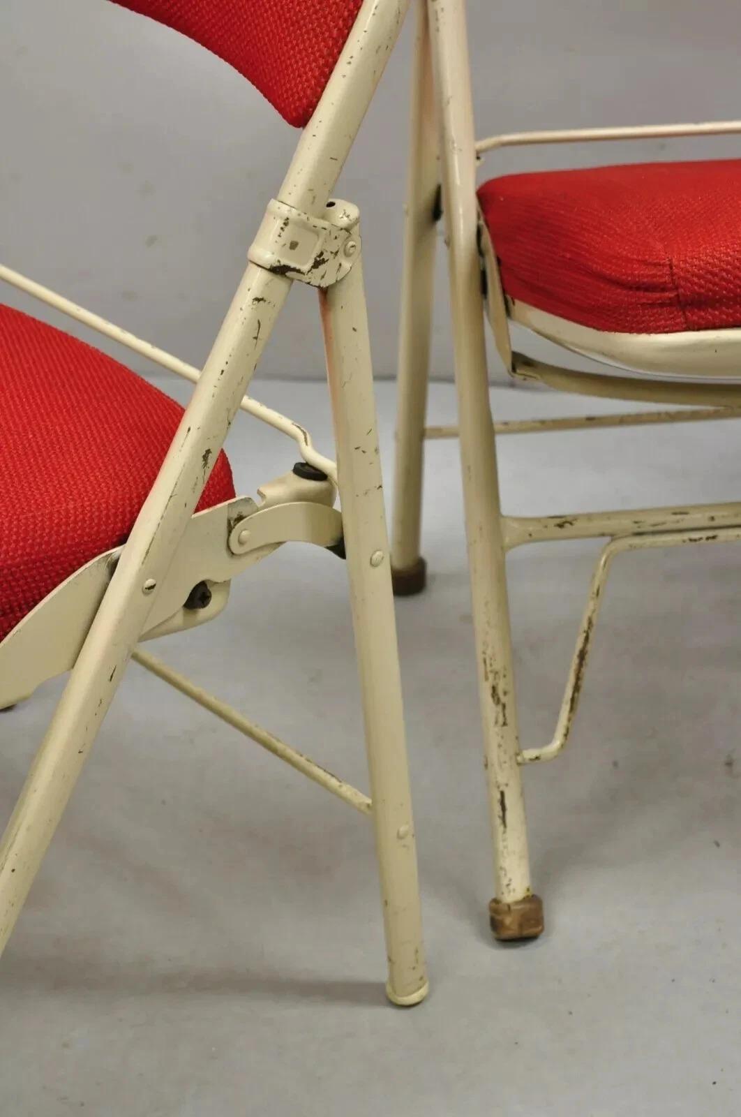Vintage American Seating Metal Frame Red Upholstered Folding Chairs - Set of 4 For Sale 1