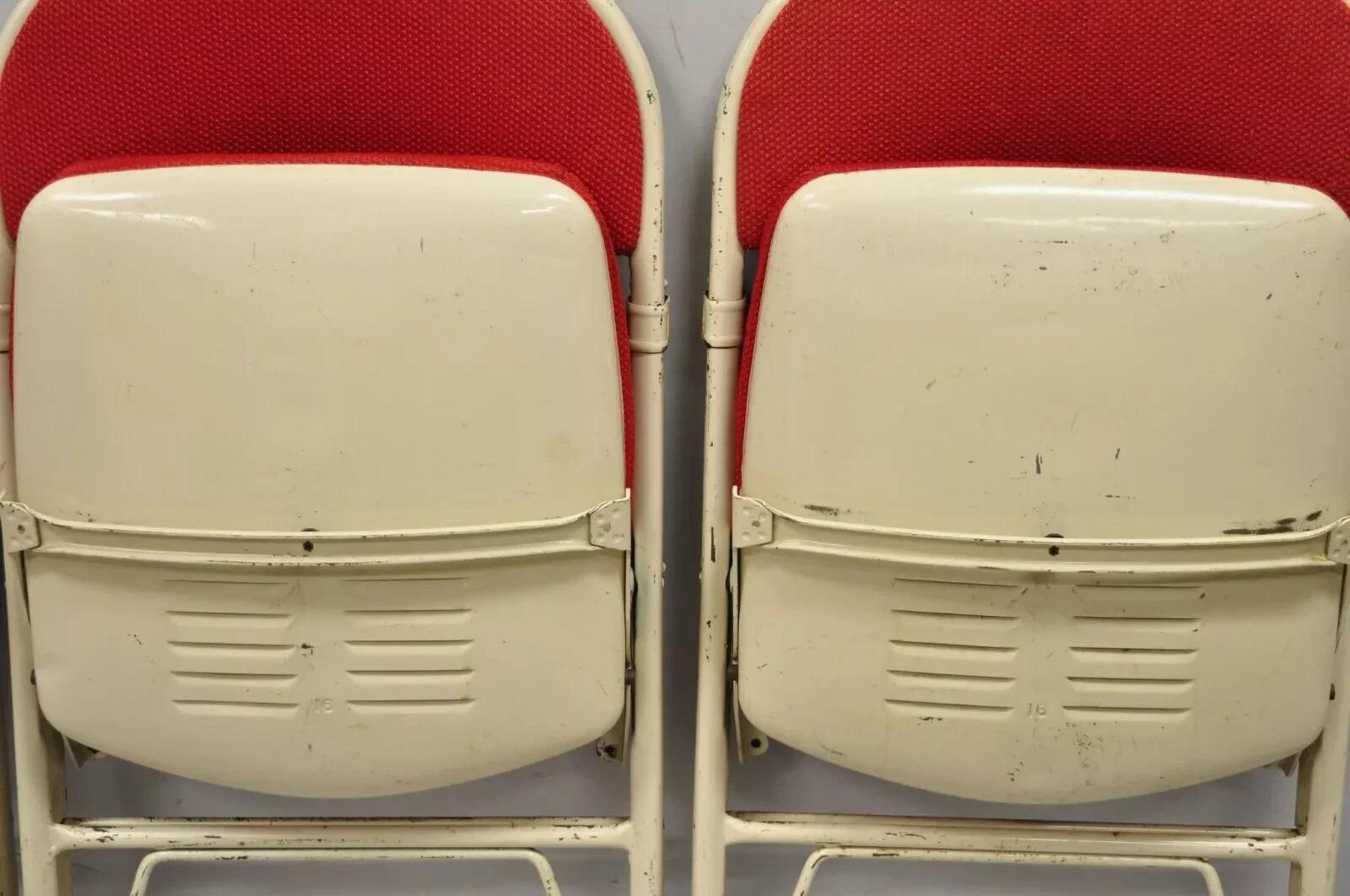 Unknown Vintage American Seating Metal Frame Red Upholstered Folding Chairs - Set of 4 For Sale