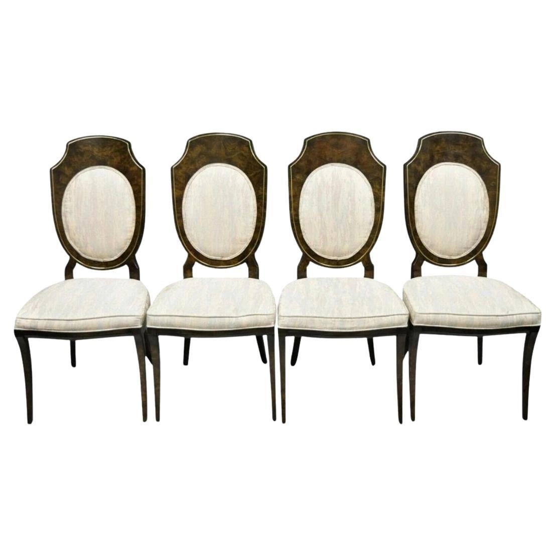 Mastercraft Modern Amboyna Wood Messing Trim Oval zurück Esszimmerstühle - Set von 4