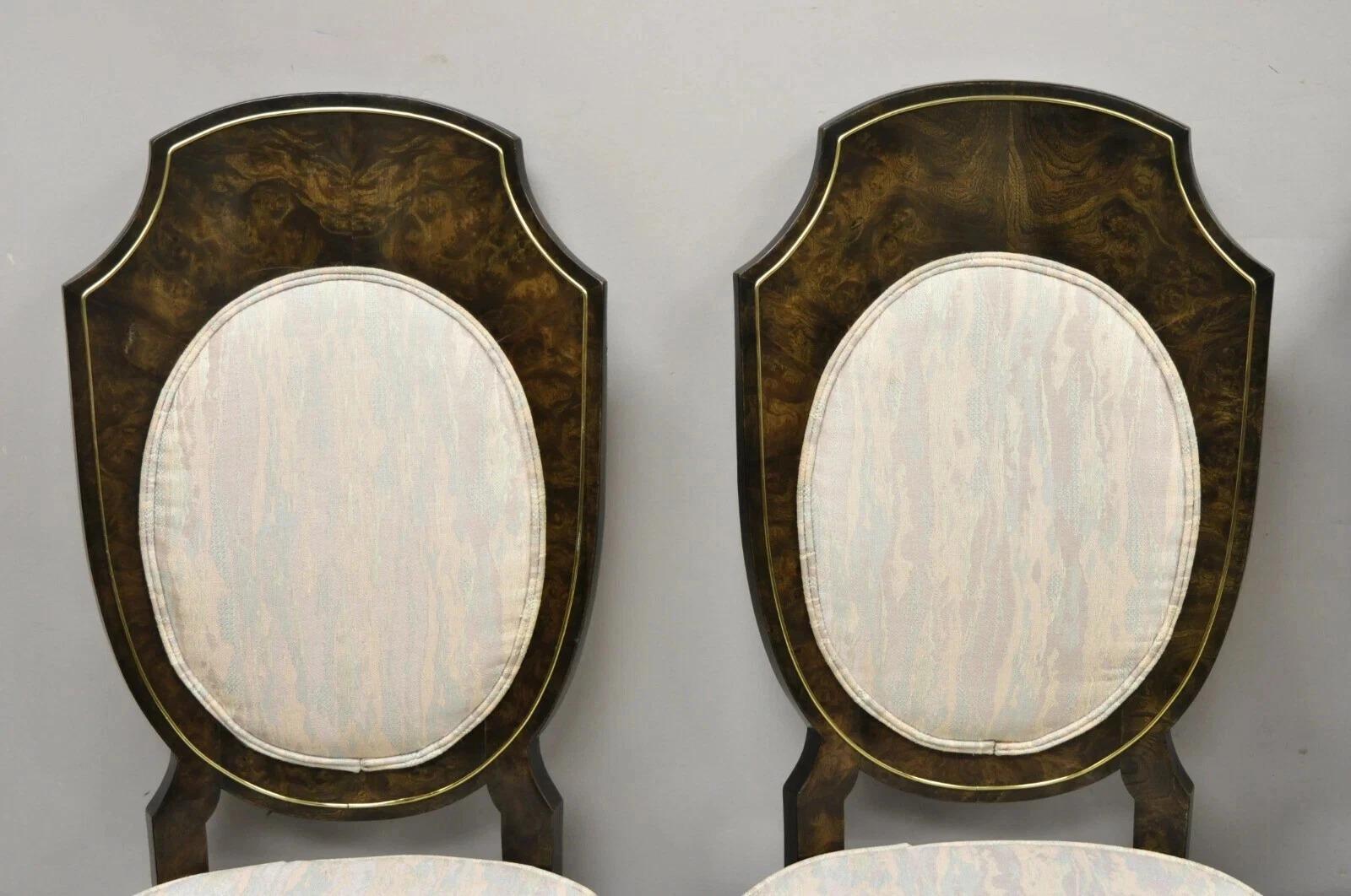 Mastercraft Modern Amboyna Wood Messing Trim Oval zurück Esszimmerstühle - Set von 4 (Moderne) im Angebot