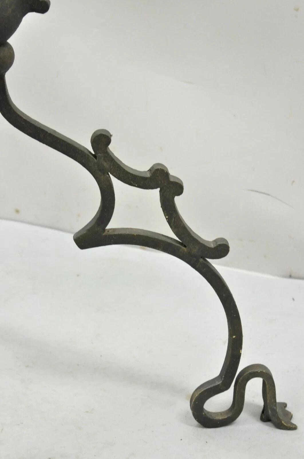 Vintage Gothic Style Wrought Iron Scrolling Base Round Glass Top Center Table In Good Condition For Sale In Philadelphia, PA