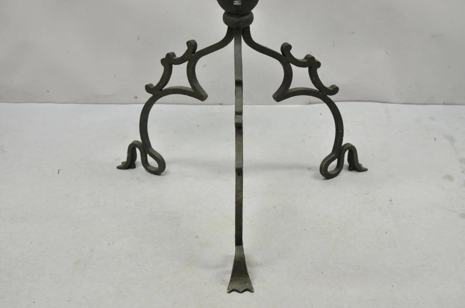 Unknown Vintage Gothic Style Wrought Iron Scrolling Base Round Glass Top Center Table For Sale