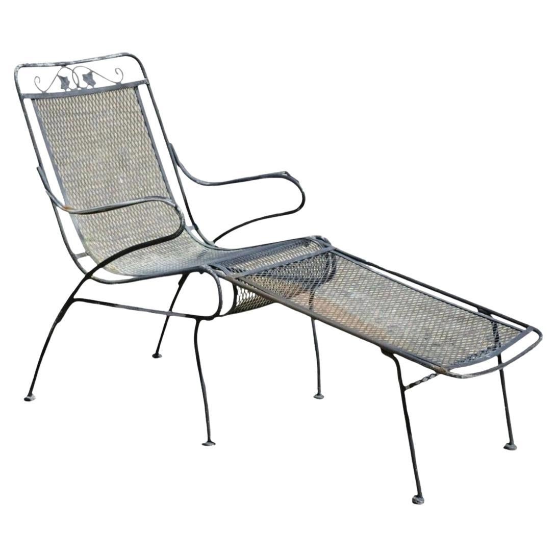 Vintage Woodard Wrought Iron Garden Chaise Lounge Chair w/ Removable Footstool
