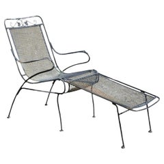Vintage Woodard Wrought Iron Garden Chaise Lounge Chair w/ Removable Footstool