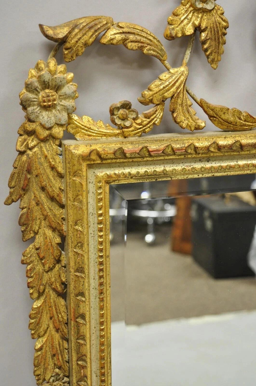 Vintage Adams Style Italian Carved Gold Giltwood Leafy Scroll Console Wall Mirror en vente 4