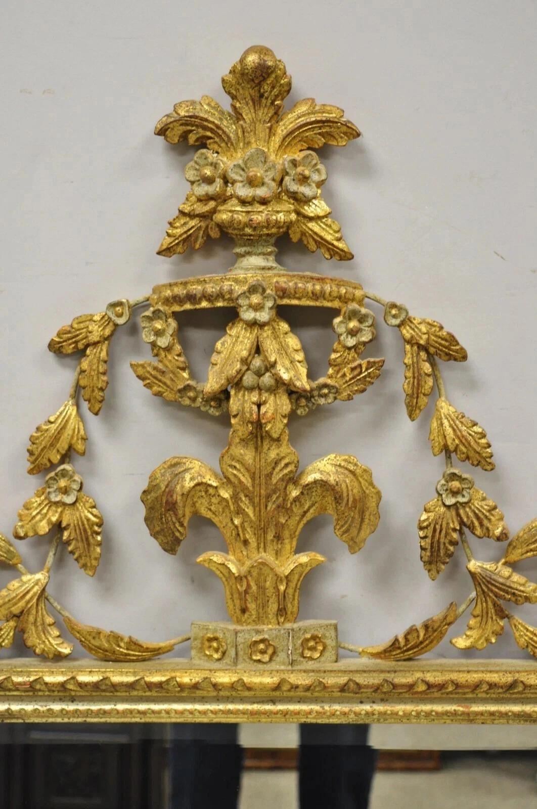 Vintage Adams Style Italian Carved Gold Giltwood Leafy Scroll Console Wall Mirror en vente 2