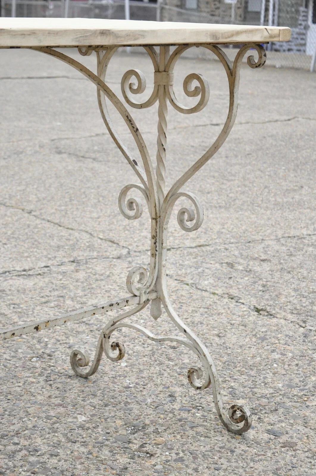 Antique French Art Nouveau Wrought Iron Scroll Wood Top 42