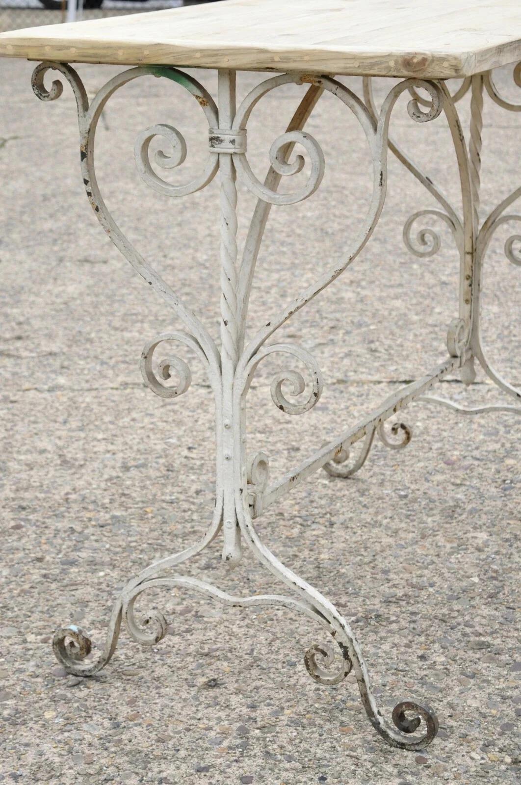 Antique French Art Nouveau Wrought Iron Scroll Wood Top 42