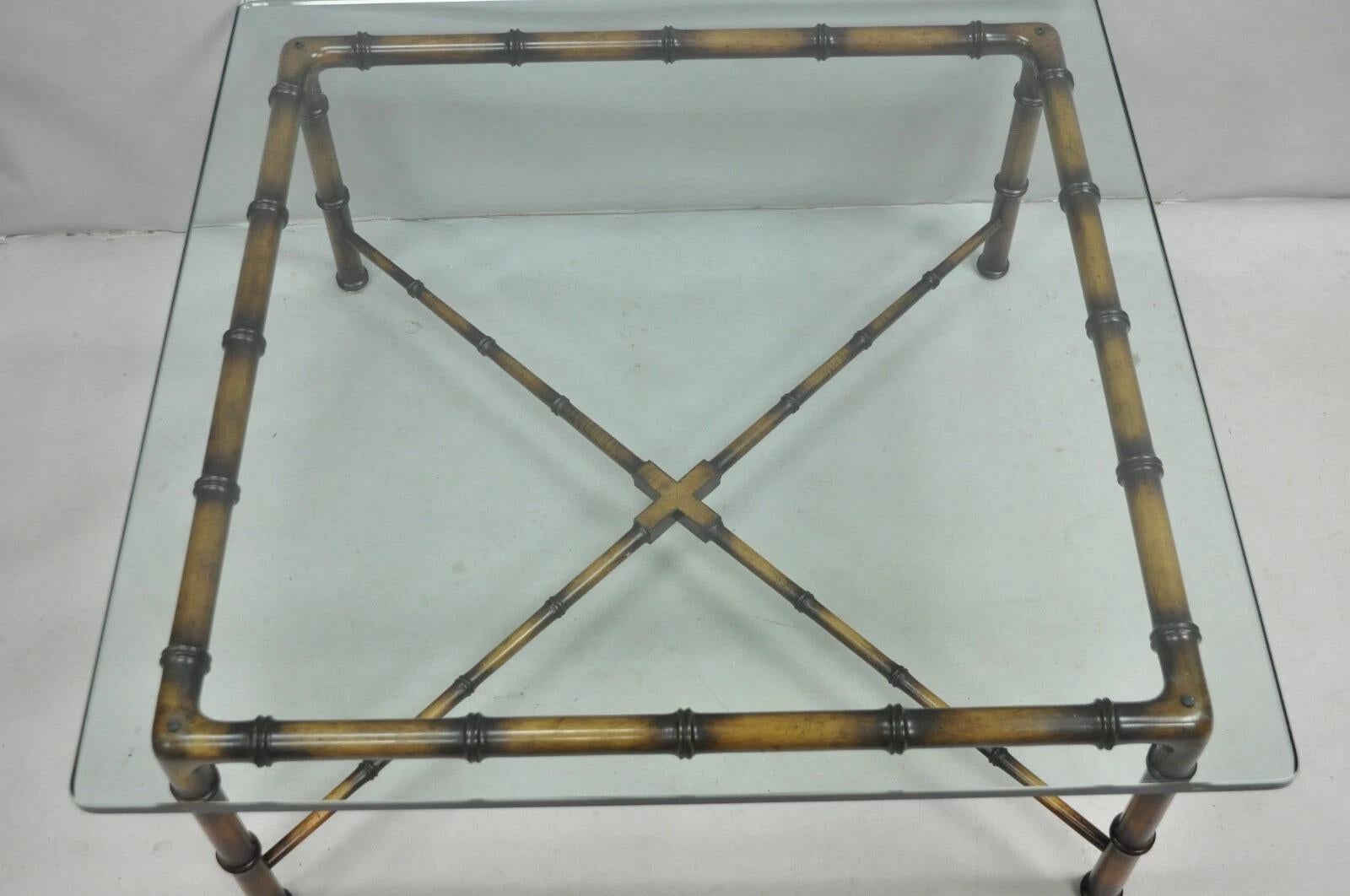 Unknown Vintage Hollywood Regency Chinese Chippendale Faux Bamboo Square Coffee Table For Sale