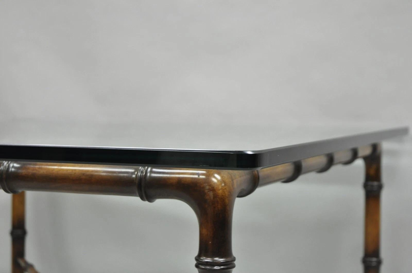 20th Century Vintage Hollywood Regency Chinese Chippendale Faux Bamboo Square Coffee Table For Sale