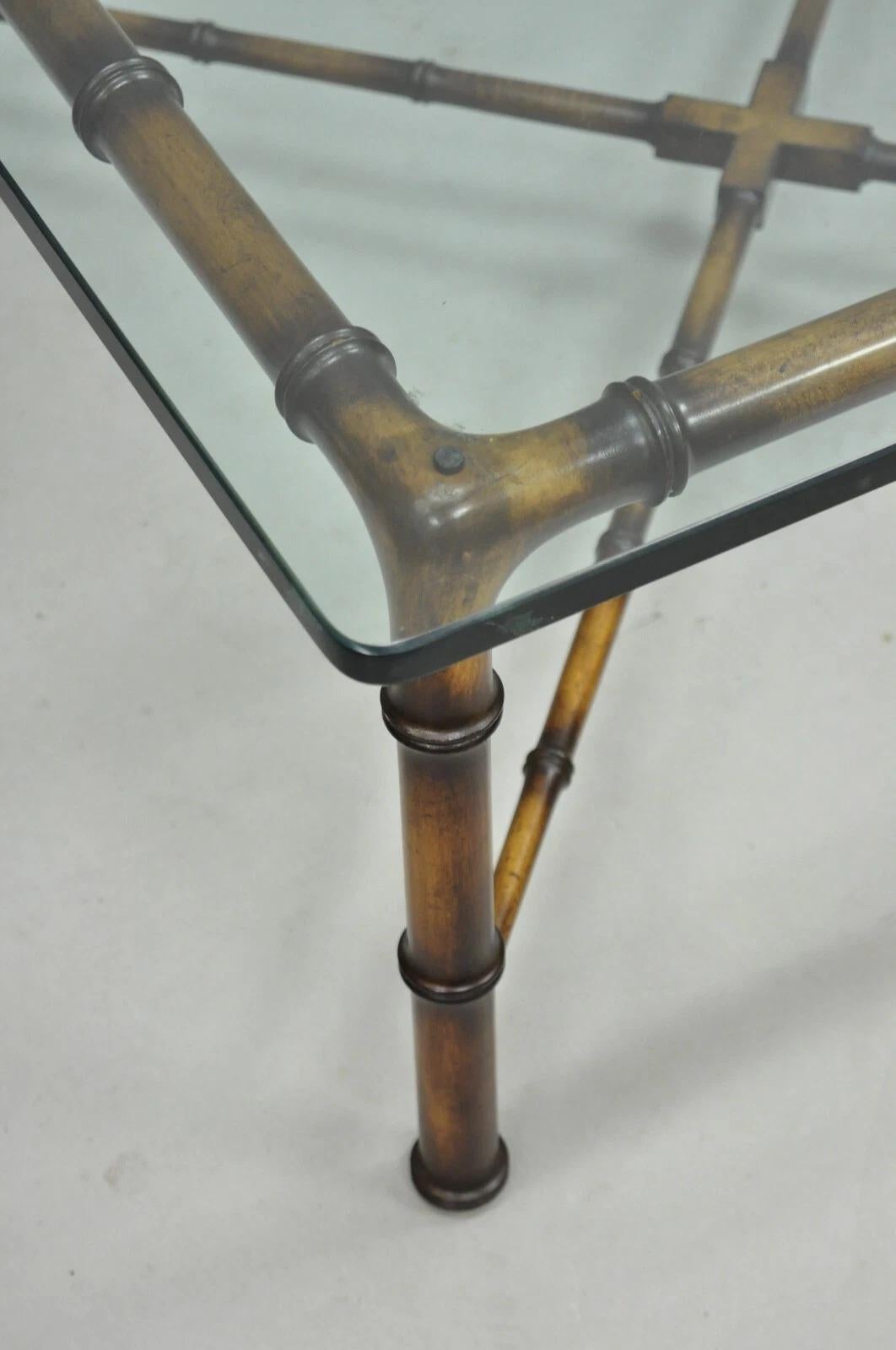 Vintage Hollywood Regency Chinese Chippendale Faux Bamboo Square Coffee Table In Good Condition For Sale In Philadelphia, PA