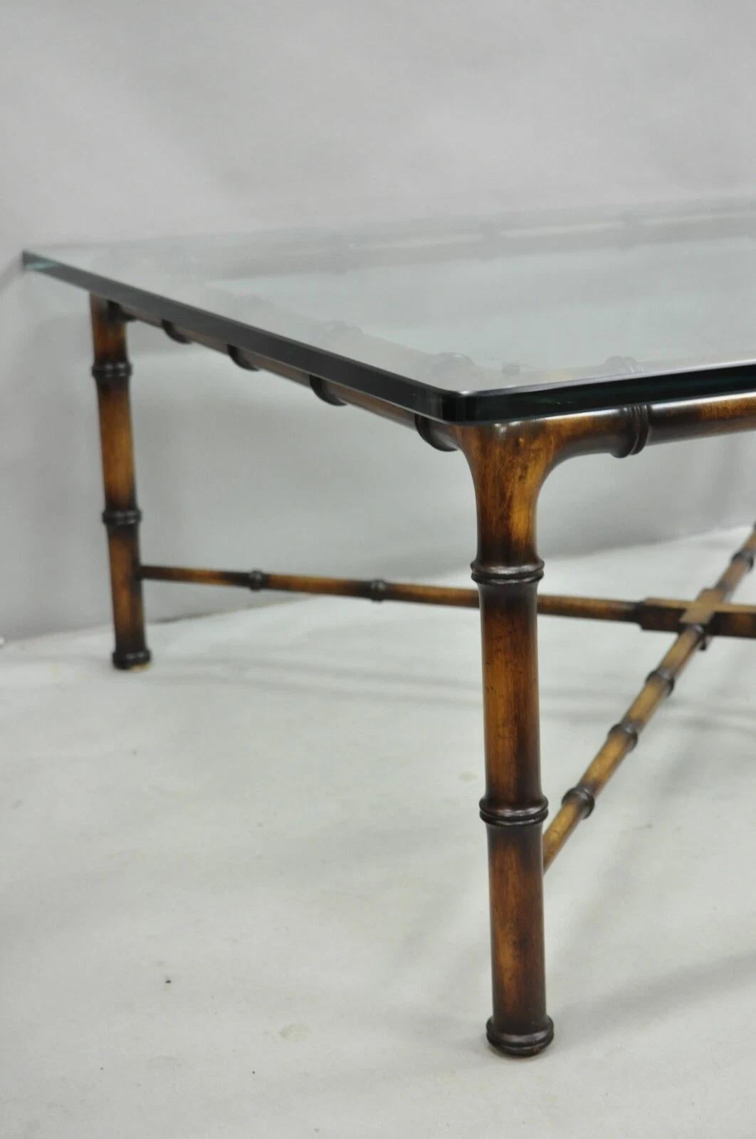 Vintage Hollywood Regency Chinese Chippendale Faux Bamboo Square Coffee Table For Sale 1