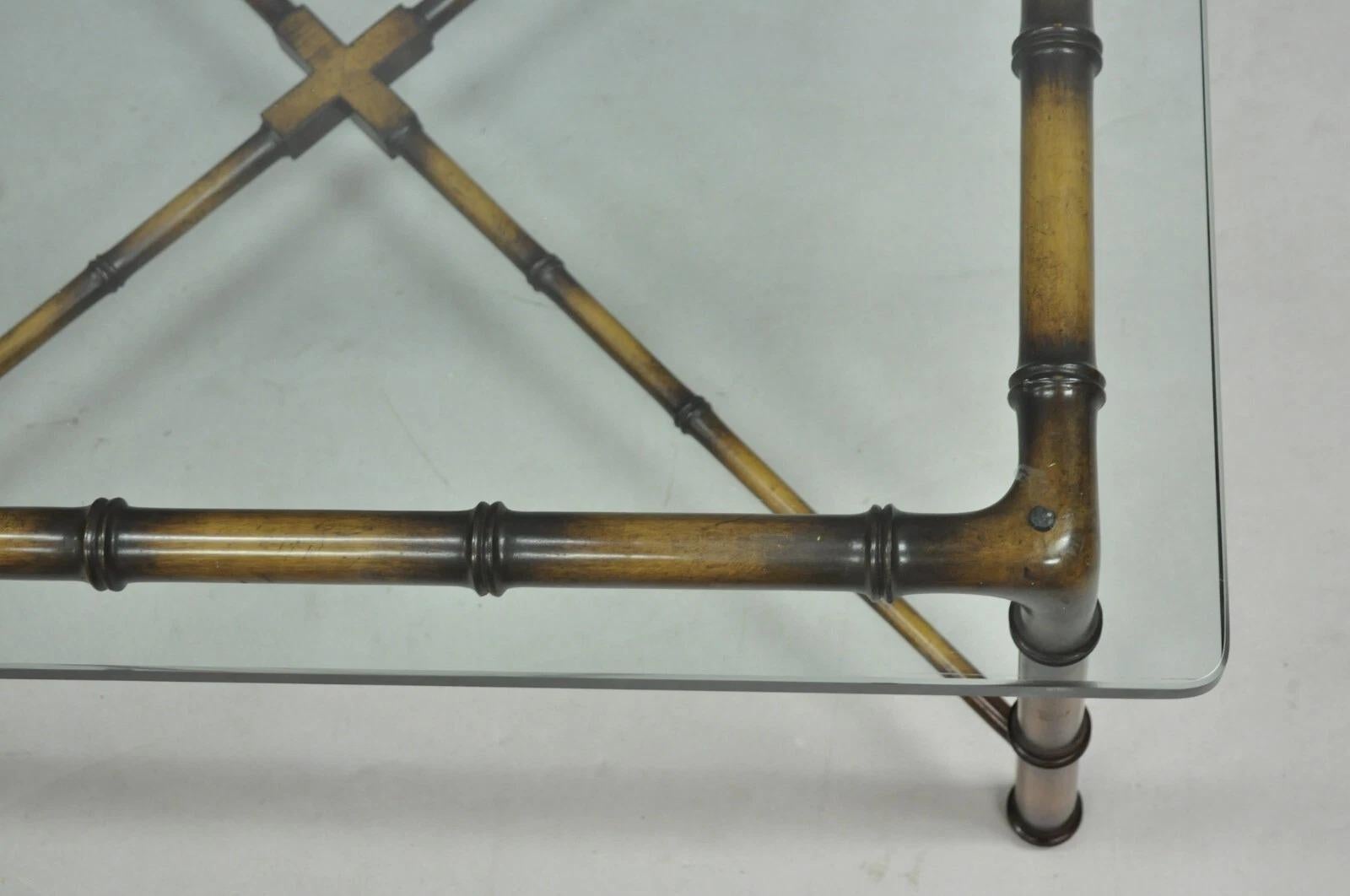 Glass Vintage Hollywood Regency Chinese Chippendale Faux Bamboo Square Coffee Table For Sale