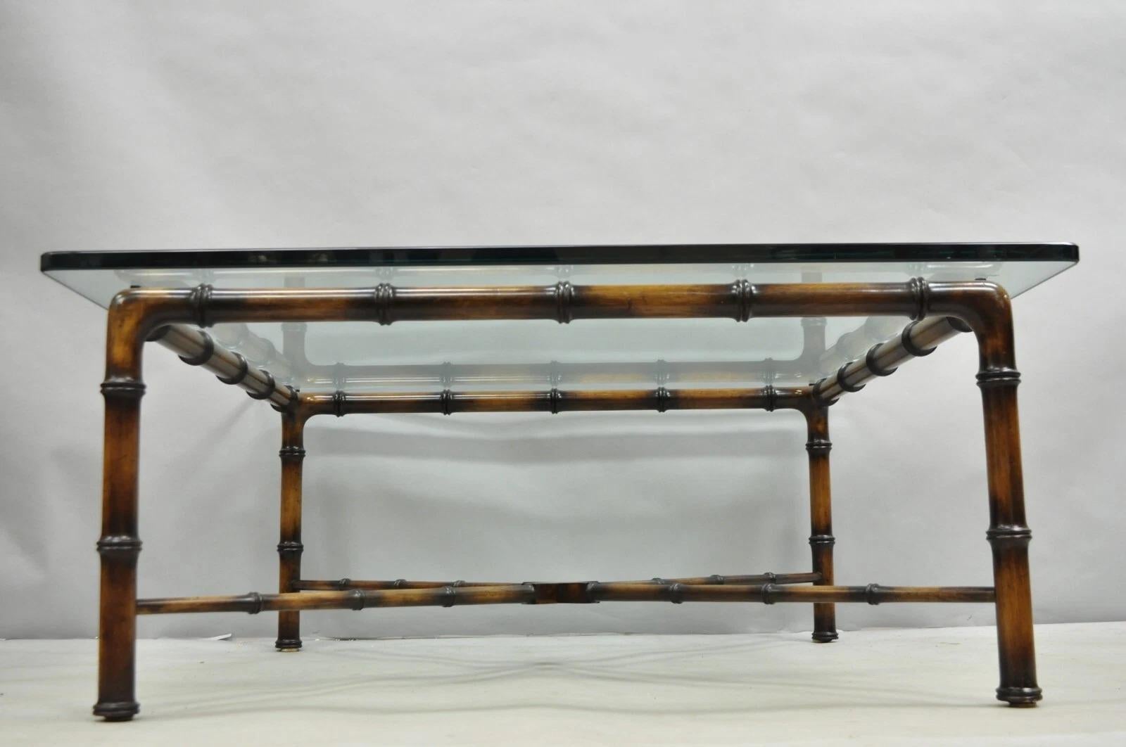 Vintage Hollywood Regency Chinese Chippendale Faux Bamboo Square Coffee Table For Sale 4