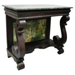 Antique American Empire Mahogany Green Marble Top Console Hall Table