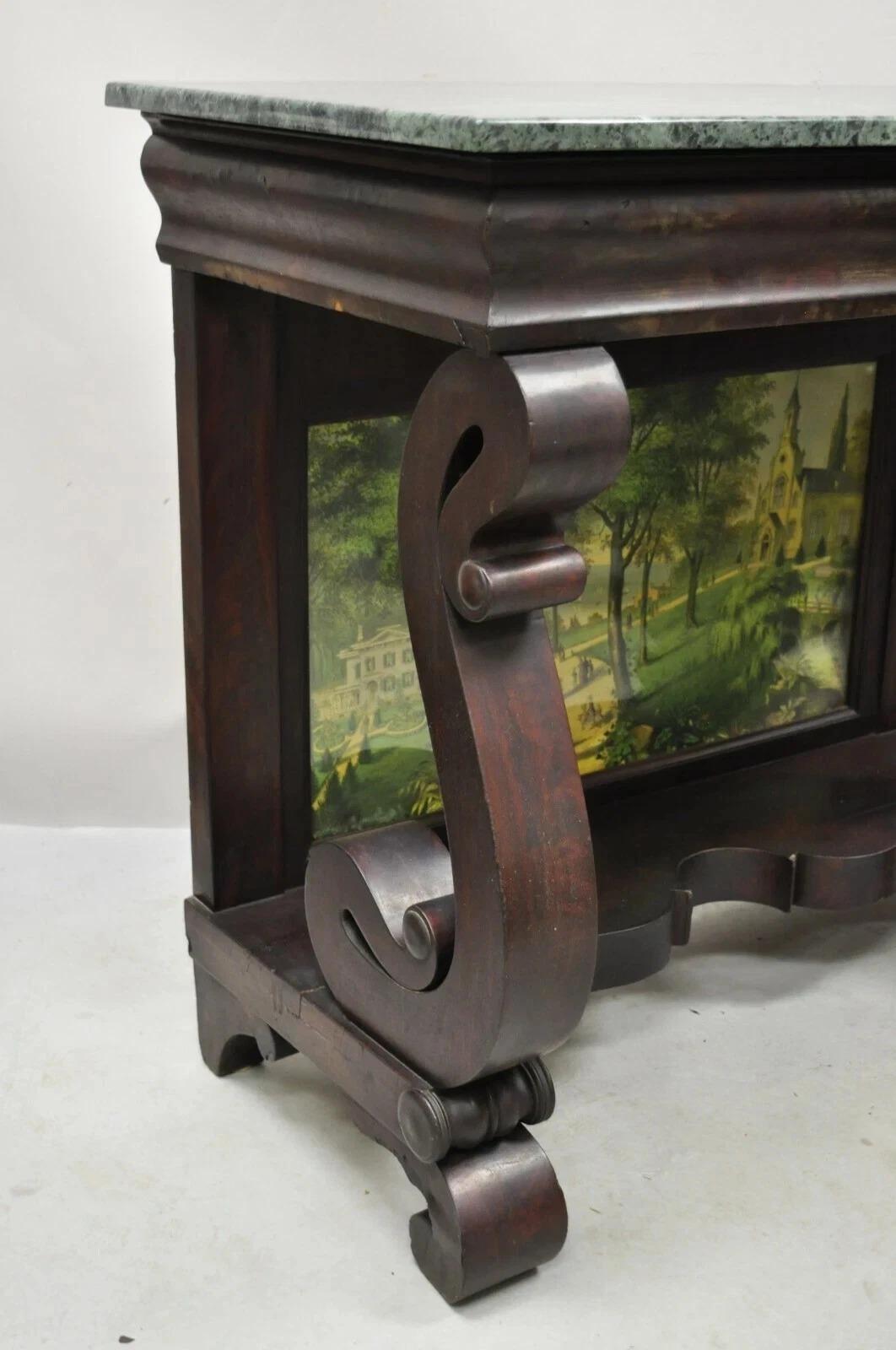 Unknown Antique American Empire Mahogany Green Marble Top Console Hall Table For Sale