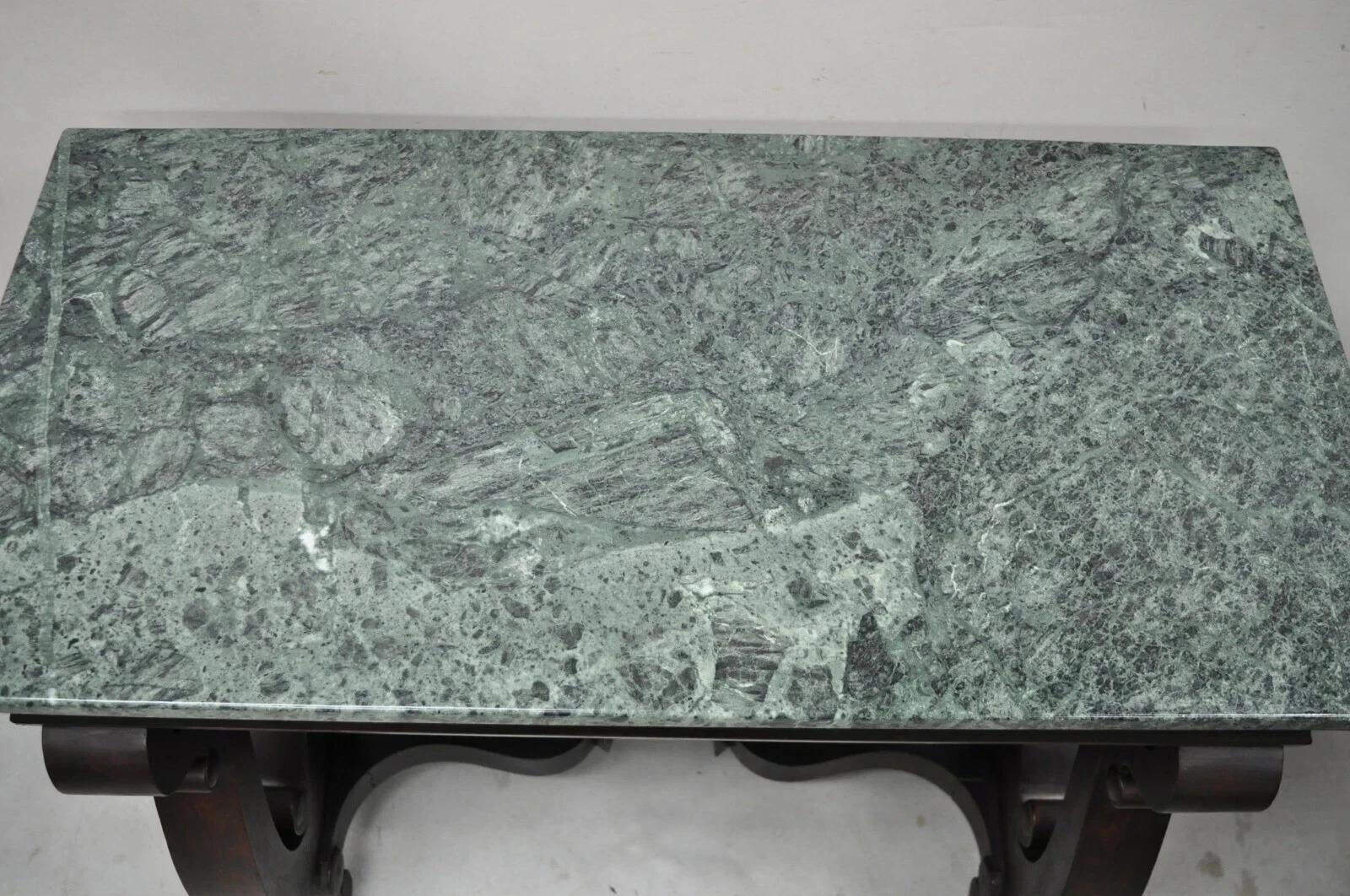 19th Century Antique American Empire Mahogany Green Marble Top Console Hall Table For Sale