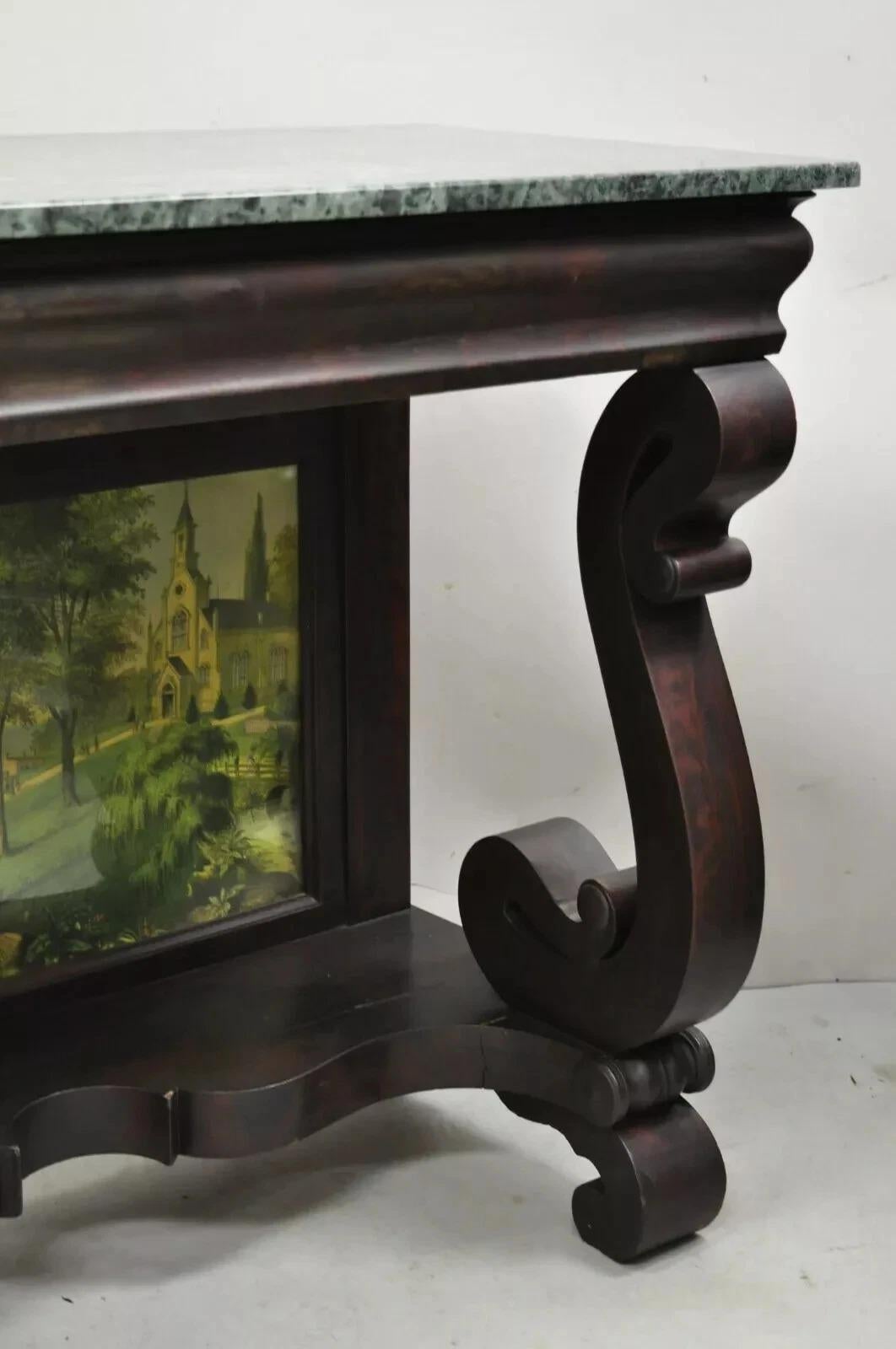 Antique American Empire Mahogany Green Marble Top Console Hall Table For Sale 6
