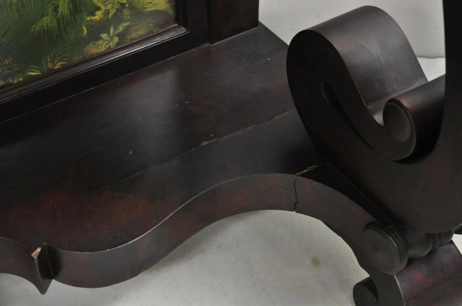 Antique American Empire Mahogany Green Marble Top Console Hall Table For Sale 4