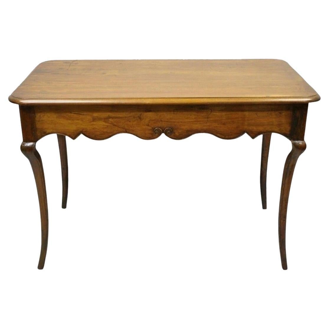 Antique French Provincial Carved Cherry Saber Leg Italian Desk Console Table For Sale